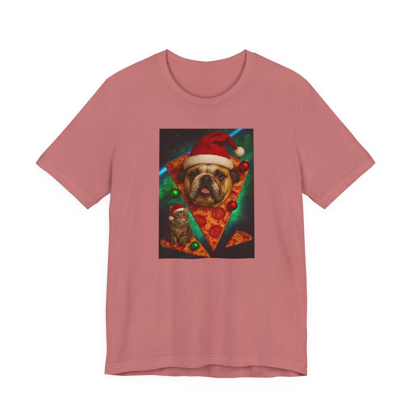 Festive Dog Pizza Tee - Unisex Short Sleeve T-Shirt, Funny Holiday Shirt, Pet Lover Gift, Christmas Apparel, Cute Animal Tee - Riff Raff Wear