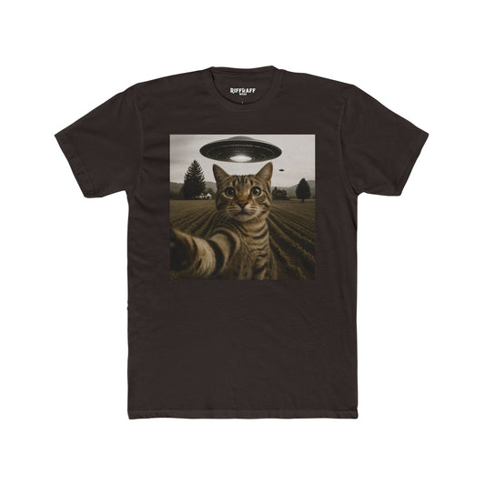 Alien Cat Unisex Cotton Crew Tee – Funny UFO Graphic T-Shirt - Riff Raff Wear