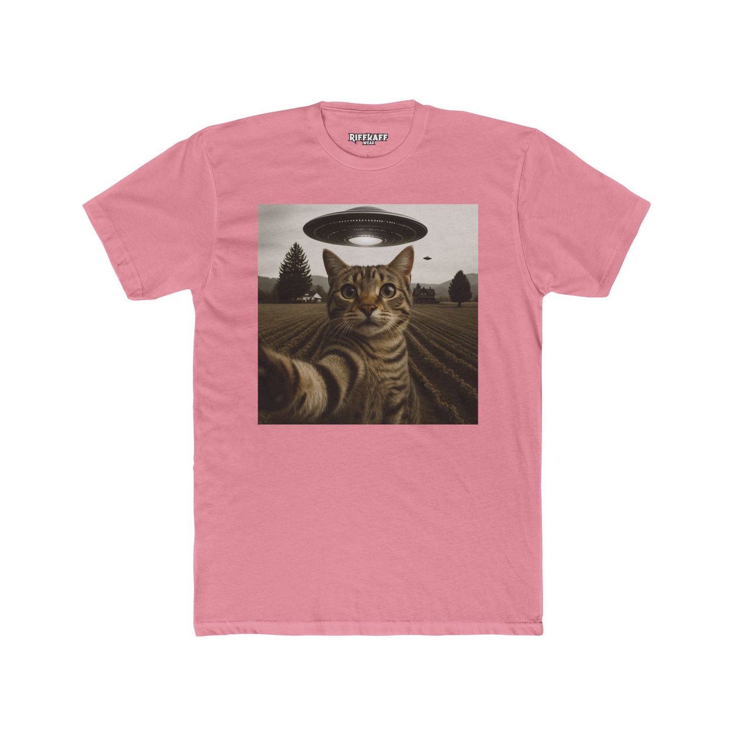 Alien Cat Unisex Cotton Crew Tee – Funny UFO Graphic T-Shirt - Riff Raff Wear