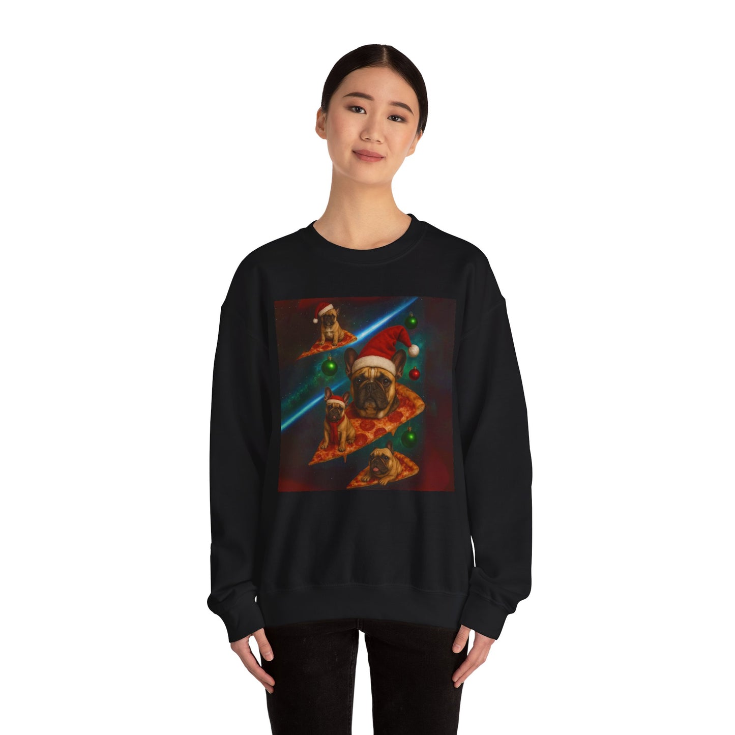 Festive Pizza Dog Crewneck Sweatshirt | Fun Holiday Apparel | Gift for Dog Lovers, Christmas Sweatshirt, Cozy Fashion, Unisex Style - Riff Raff Wear