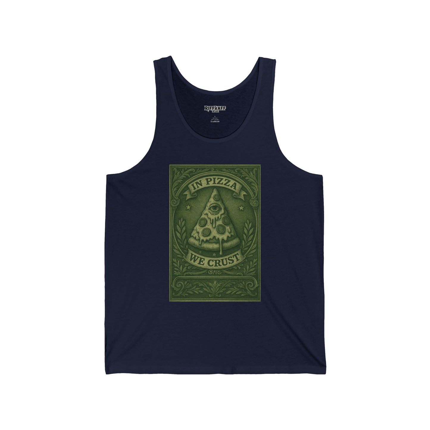 Funny Pizza Lover Unisex Jersey Tank – "In Pizza We Crust" Design - Riff Raff Wear