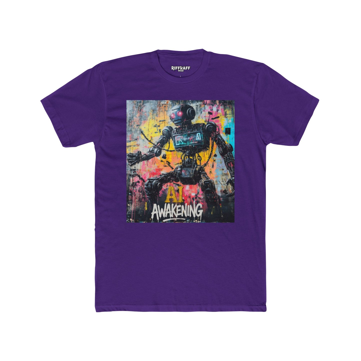 AI Awakening Unisex Cotton Crew Tee - Futuristic Art T-Shirt - Riff Raff Wear