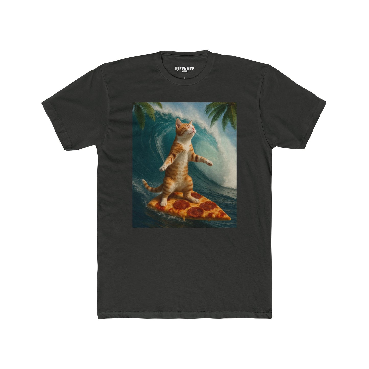 Surfing Cat Unisex Cotton Crew Tee - Fun & Quirky Beach Vibes - Riff Raff Wear
