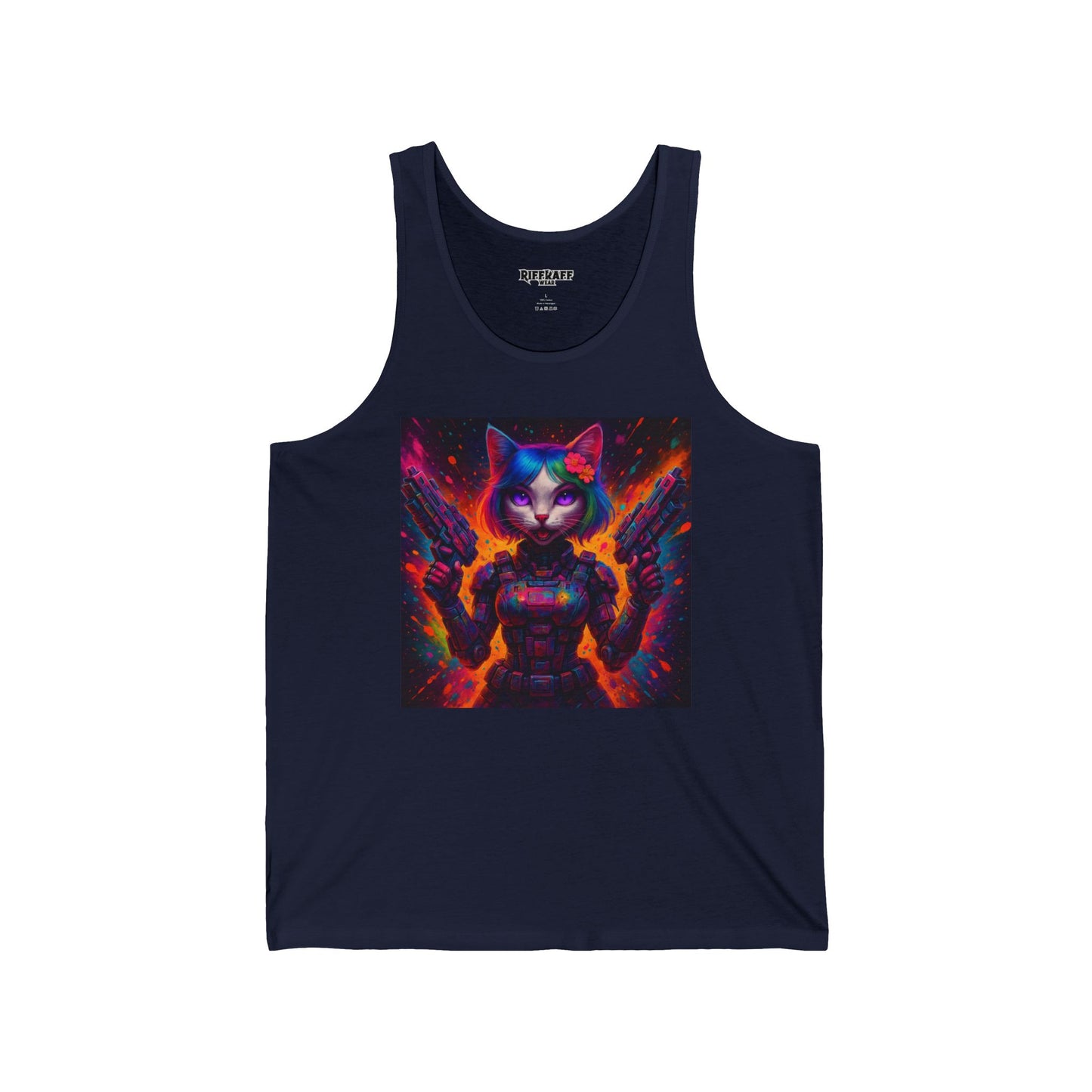 Cosmic Cat Unisex Jersey Tank - Vibrant Funky Graphic Tee - Riff Raff Wear