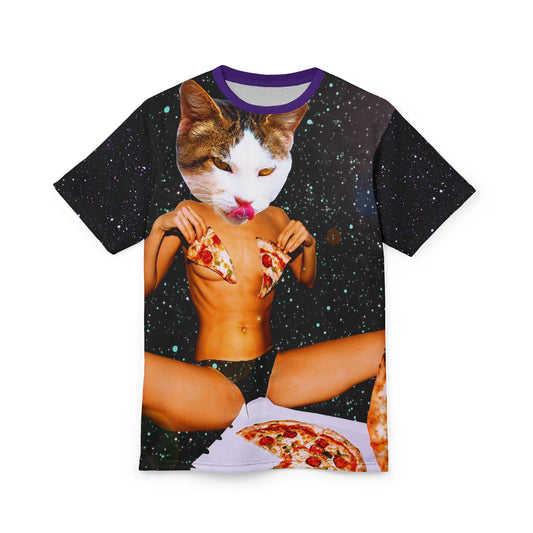 Cosmic Cat Pizza Unisex Tee - Fun Graphic T-Shirt for Food Lovers - Riff Raff Wear