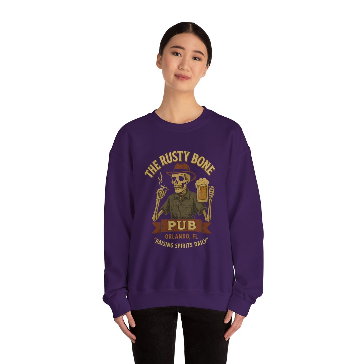 Rusty Bone Pub Skeleton Sweatshirt - Unisex Heavy Blend™ Crewneck for Pub Lovers - Fun Barwear - Riff Raff Wear Underground
