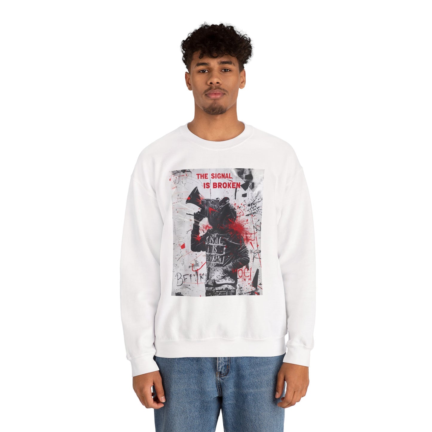 Unisex Crewneck Sweatshirt - "The Signal is Broken" Graphic Design - Riff Raff Wear