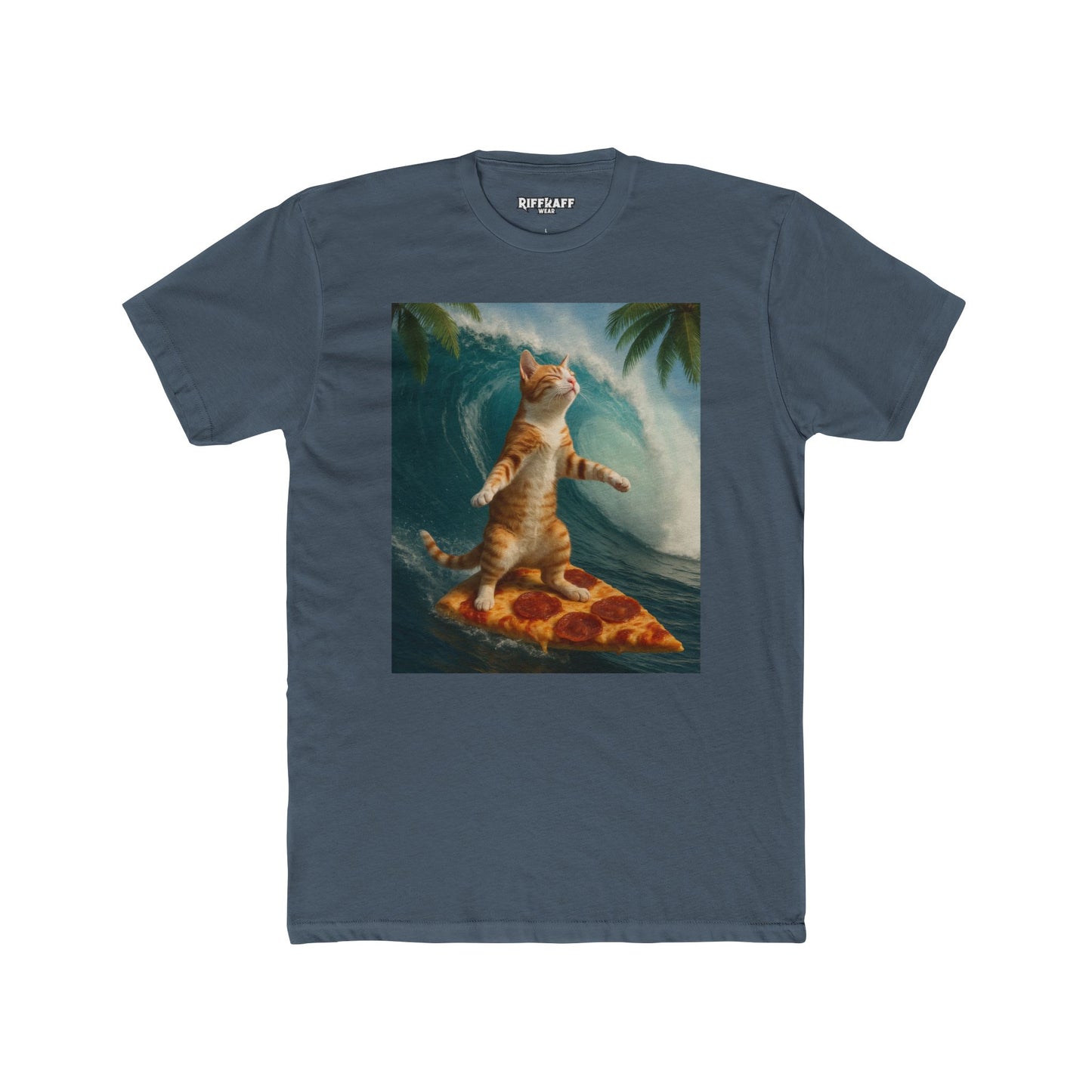 Surfing Cat Unisex Cotton Crew Tee - Fun & Quirky Beach Vibes - Riff Raff Wear
