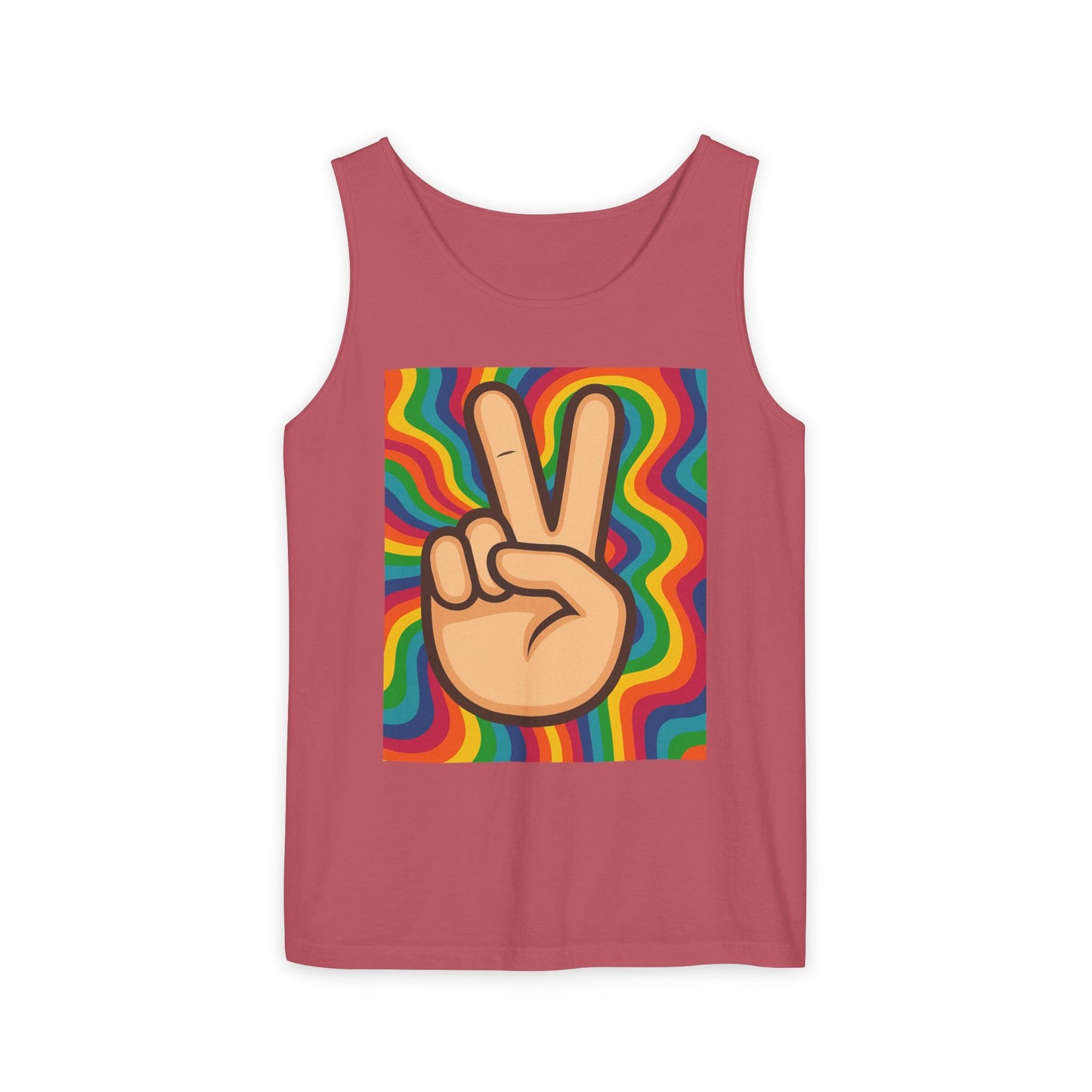 Unisex Peace Sign Tank Top - Vibrant Garment-Dyed Casual Wear - Riff Raff Wear