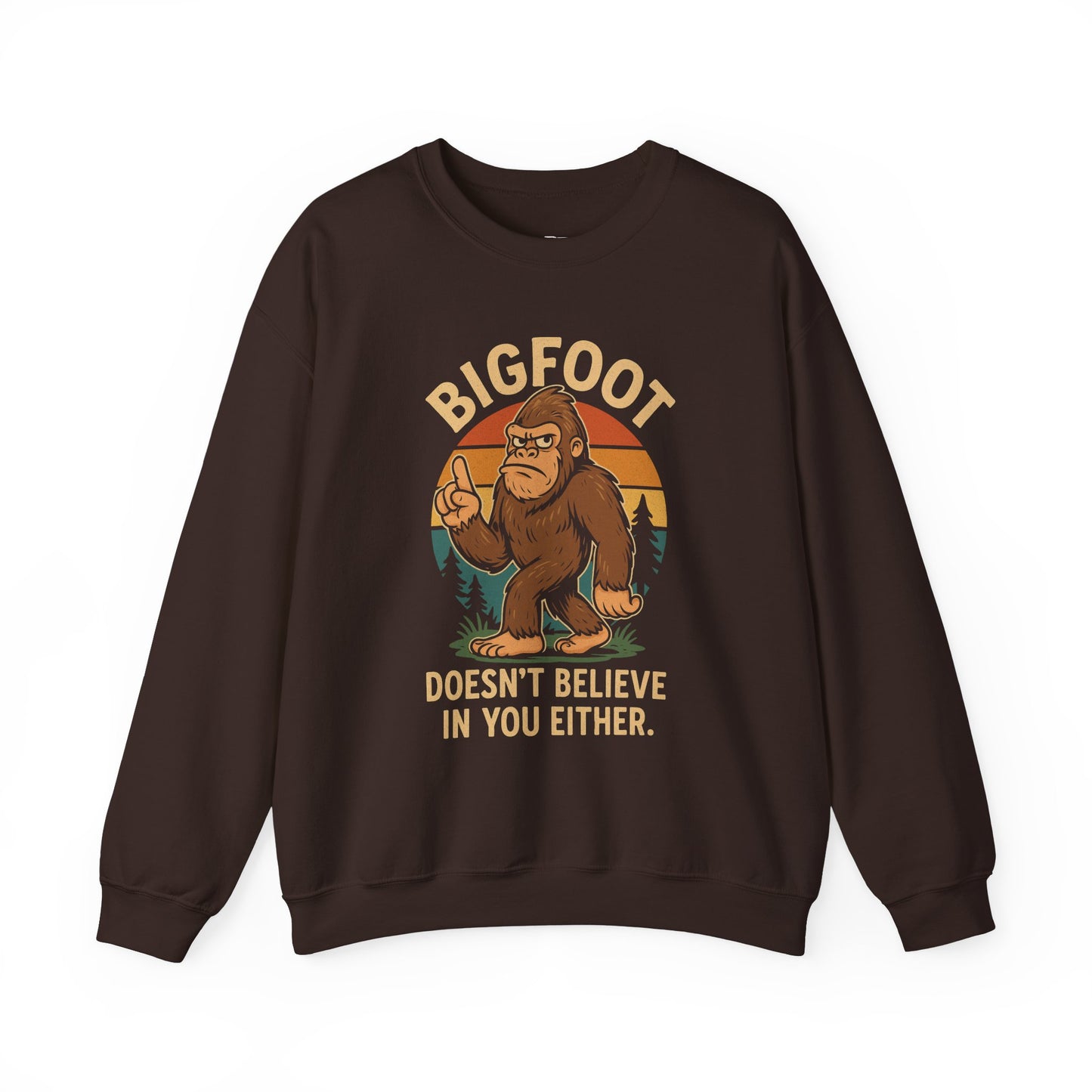 Bigfoot Doesn't Believe Crewneck Sweatshirt - Unisex Fashion for Nature Lovers - Riff Raff Wear