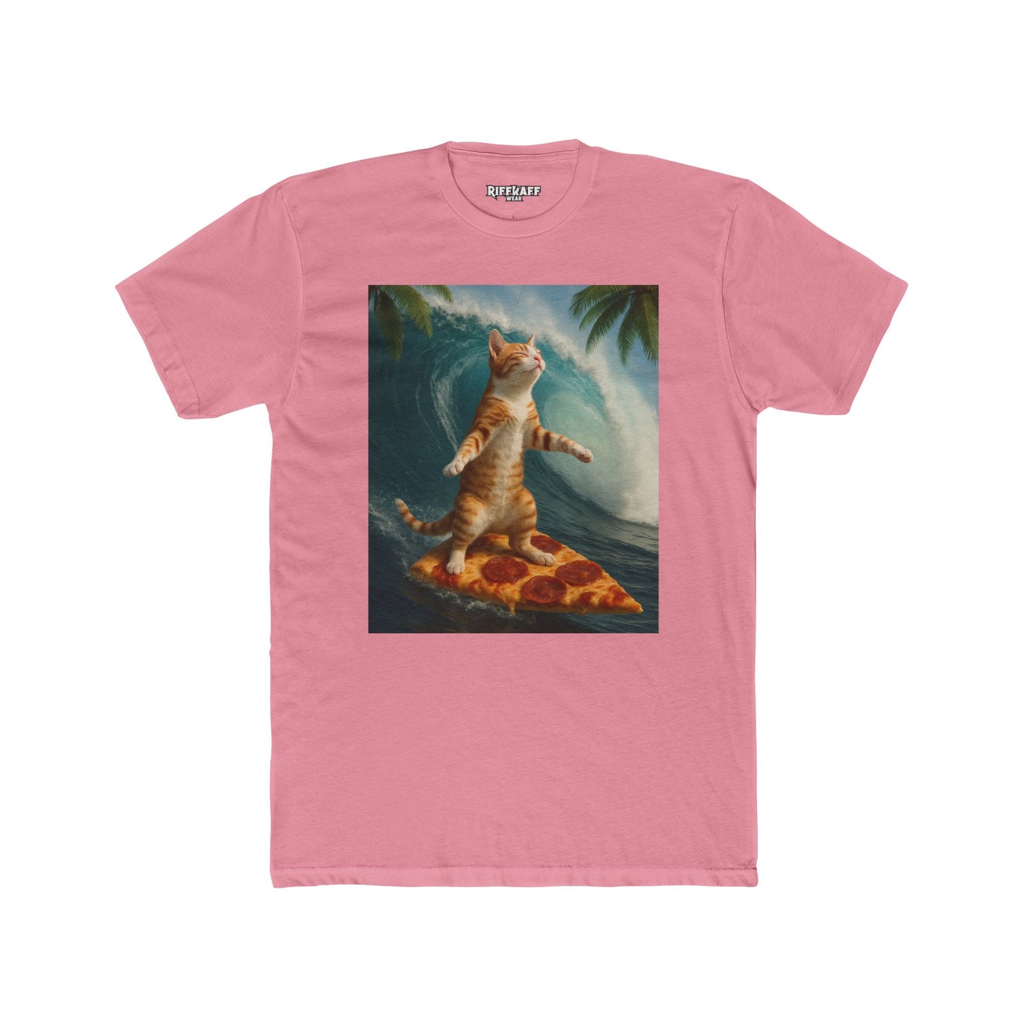Surfing Cat Unisex Cotton Crew Tee - Fun & Quirky Beach Vibes - Riff Raff Wear