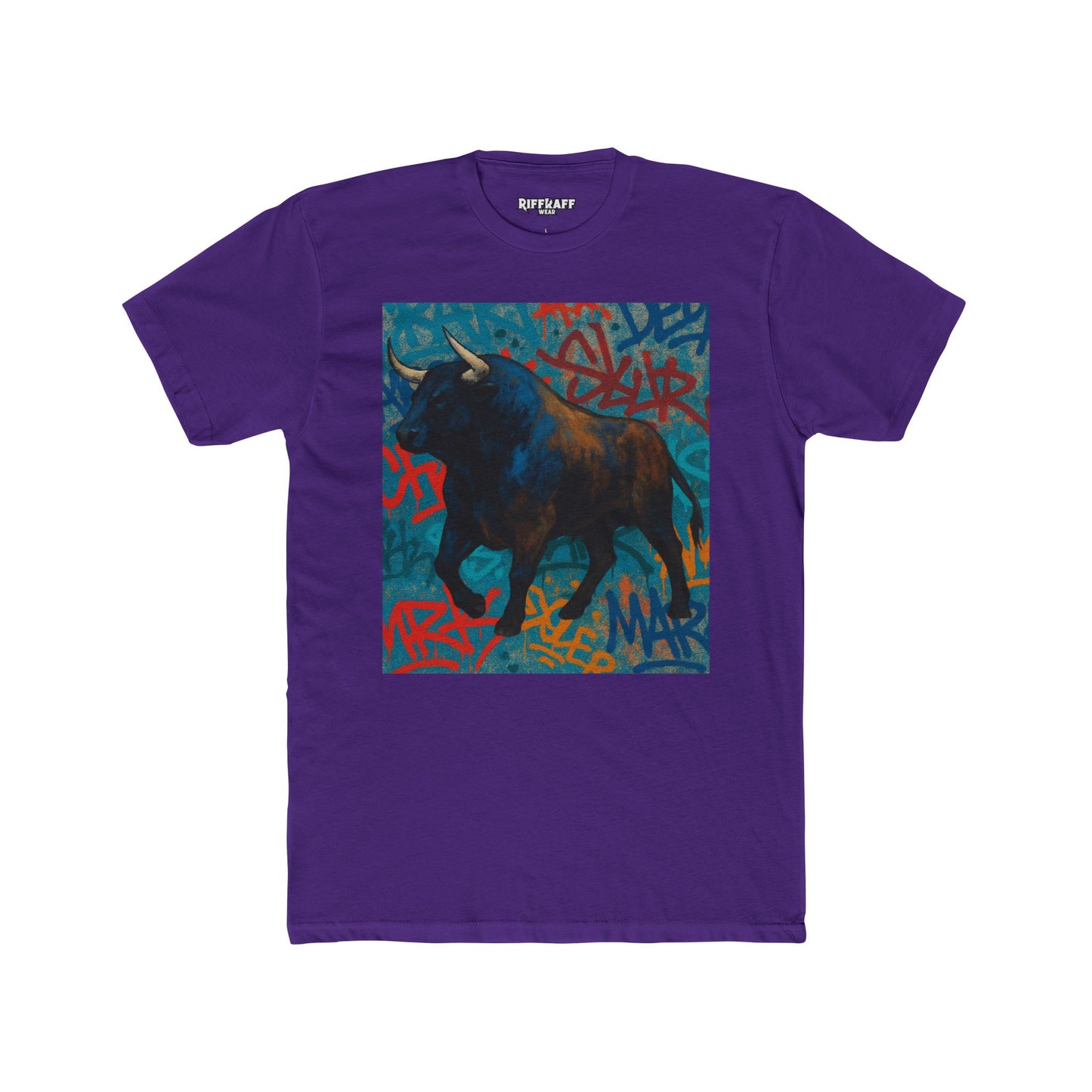 Graffiti Bull Unisex Cotton Crew Tee - Urban Style Graphic T-Shirt - Riff Raff Wear