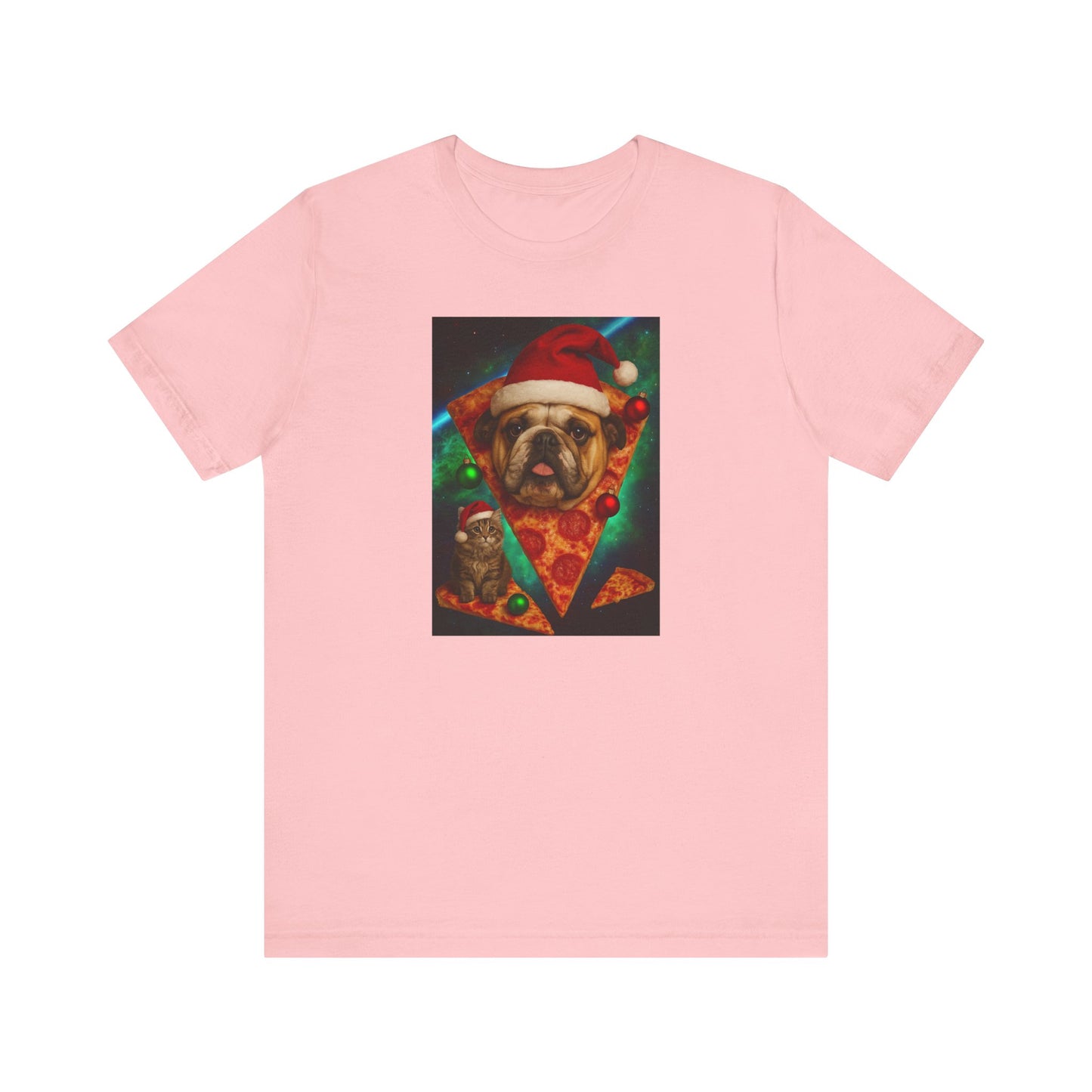 Festive Dog Pizza Tee - Unisex Short Sleeve T-Shirt, Funny Holiday Shirt, Pet Lover Gift, Christmas Apparel, Cute Animal Tee - Riff Raff Wear