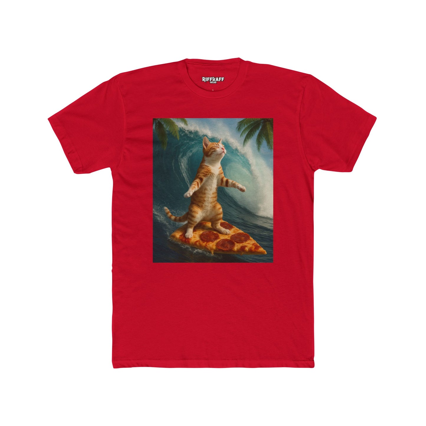 Surfing Cat Unisex Cotton Crew Tee - Fun & Quirky Beach Vibes - Riff Raff Wear