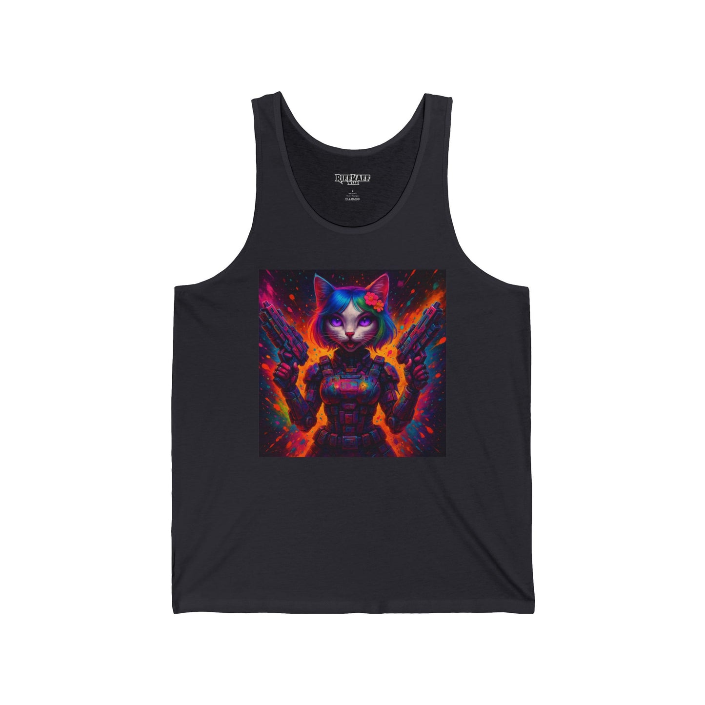 Cosmic Cat Unisex Jersey Tank - Vibrant Funky Graphic Tee - Riff Raff Wear