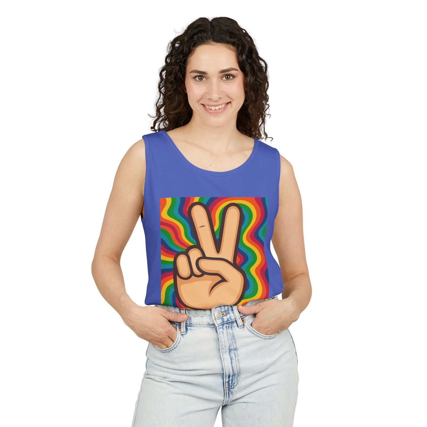 Unisex Peace Sign Tank Top - Vibrant Garment-Dyed Casual Wear - Riff Raff Wear
