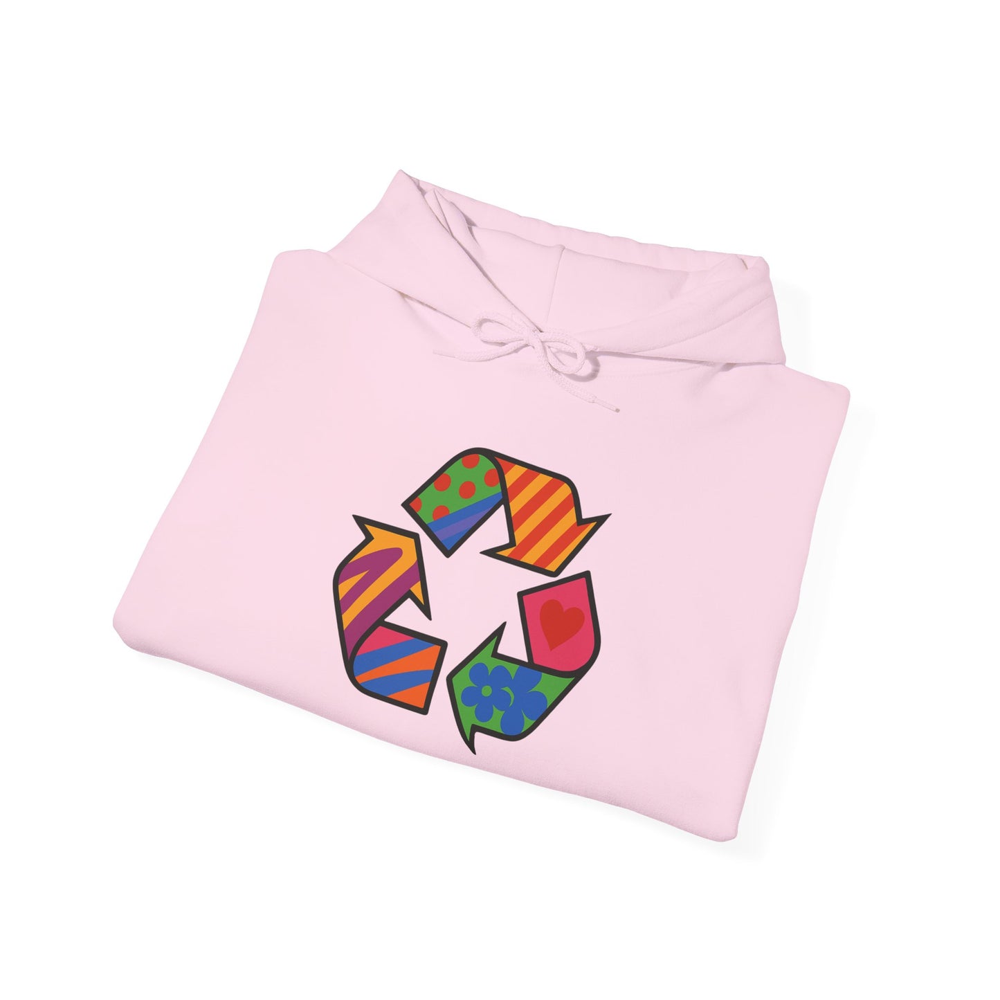 Eco-Friendly Unisex Hoodie with Colorful Recycle Design - Riff Raff Wear