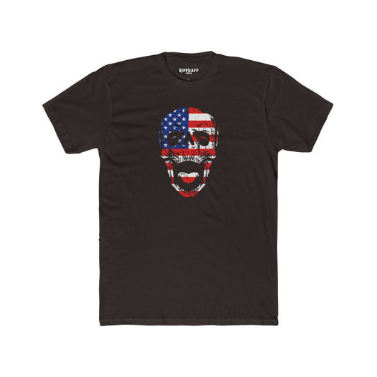 Streetwear - USA Flag Skull - Unisex Cotton Crew Tee - Riff Raff Wear