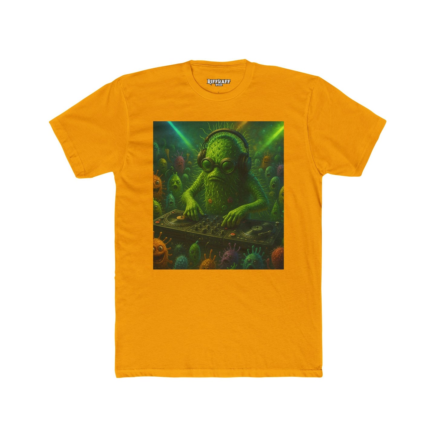 Groovy DJ Bacteria Unisex Cotton Crew Tee - Fun Graphic T-Shirt for Music Lovers - Riff Raff Wear