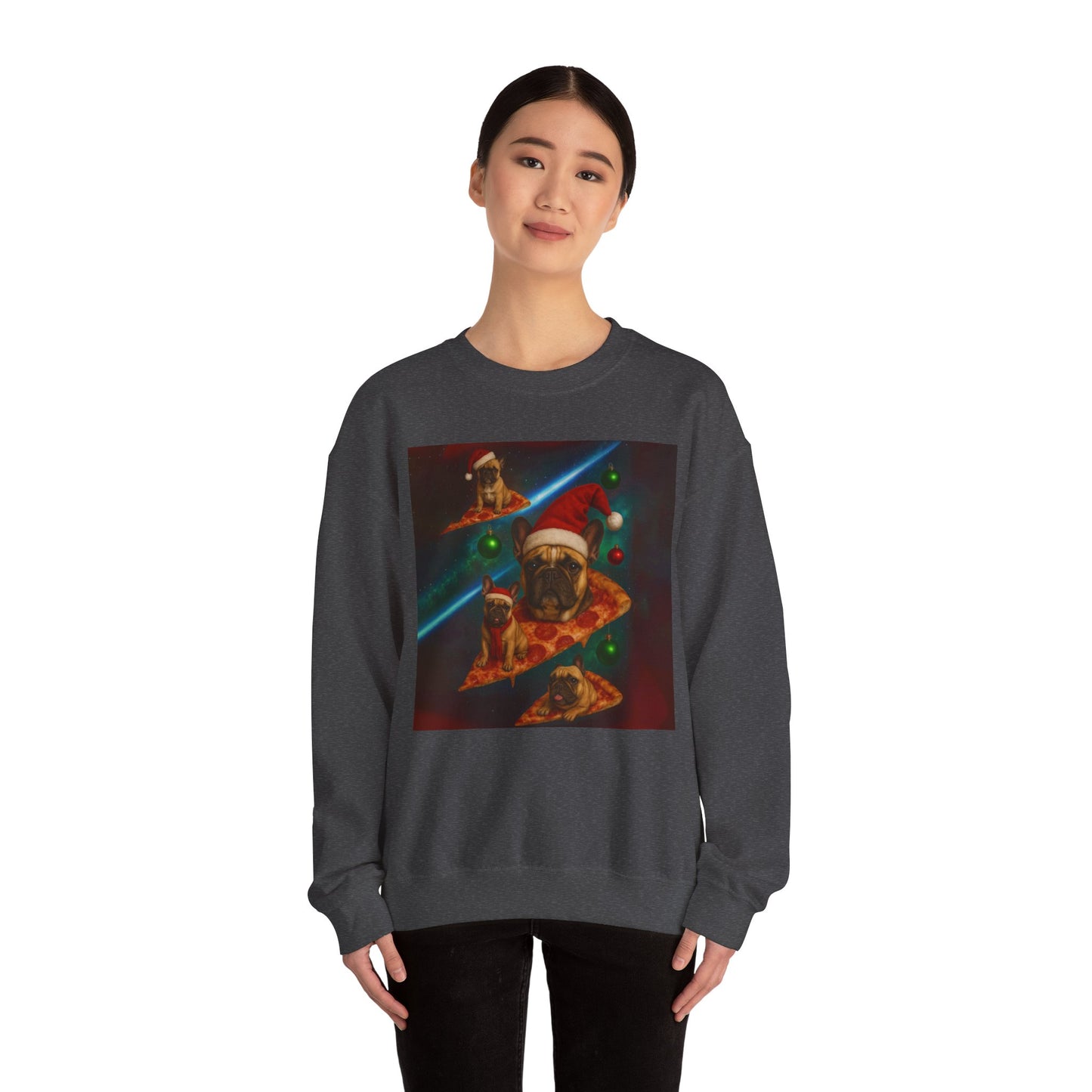 Festive Pizza Dog Crewneck Sweatshirt | Fun Holiday Apparel | Gift for Dog Lovers, Christmas Sweatshirt, Cozy Fashion, Unisex Style - Riff Raff Wear