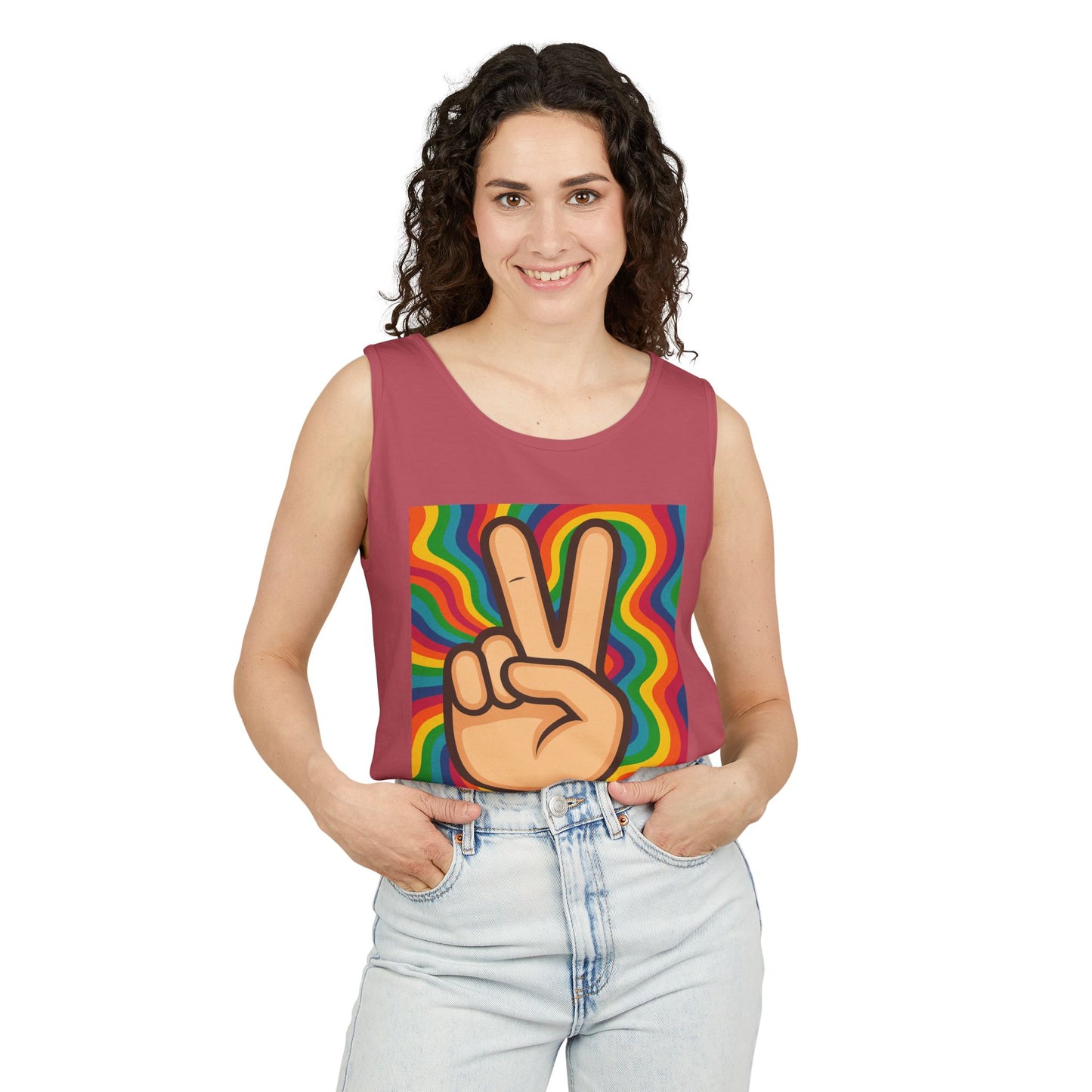 Unisex Peace Sign Tank Top - Vibrant Garment-Dyed Casual Wear - Riff Raff Wear