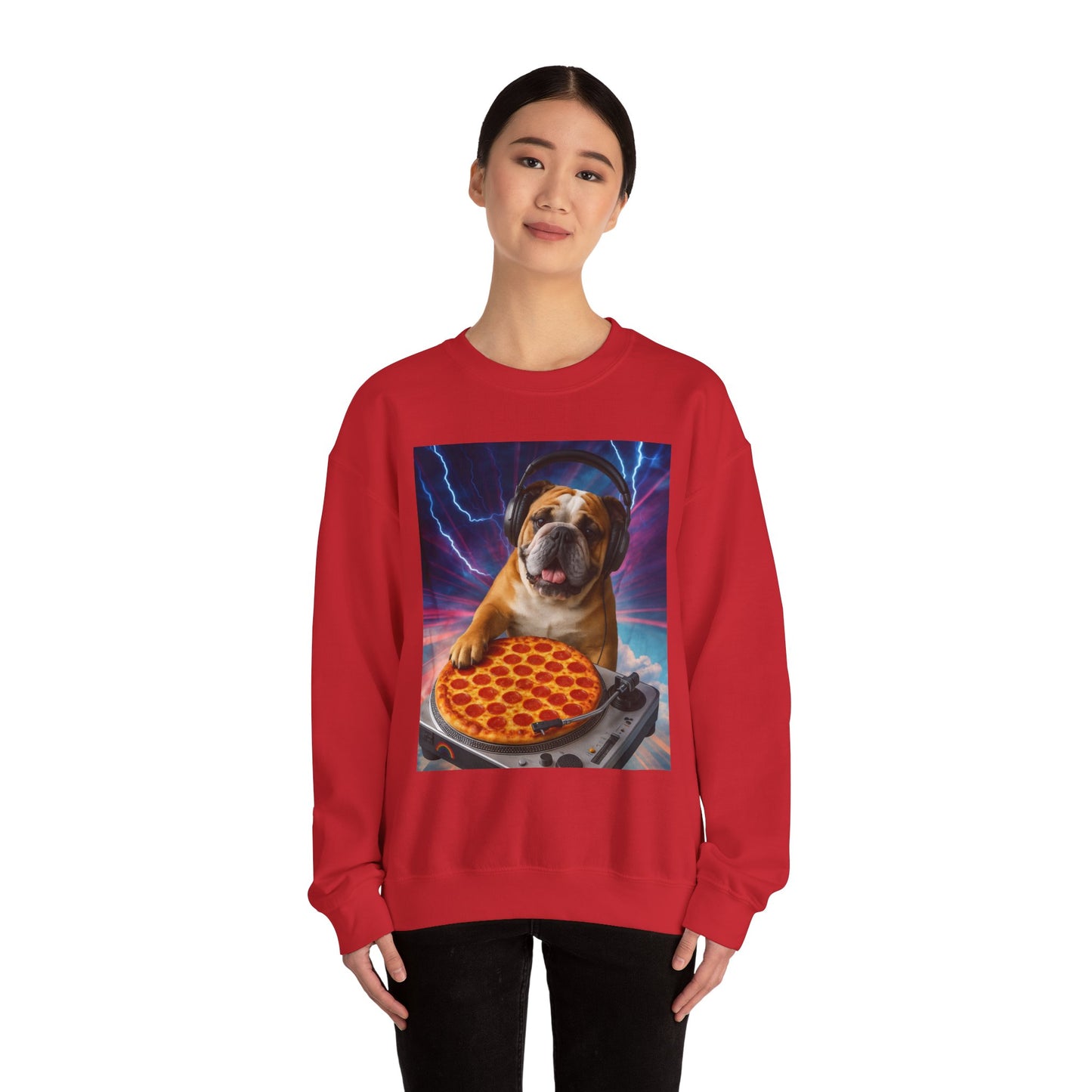 Pizza Party Bulldog Crewneck Sweatshirt - Fun & Cozy Unisex Gift - Riff Raff Wear