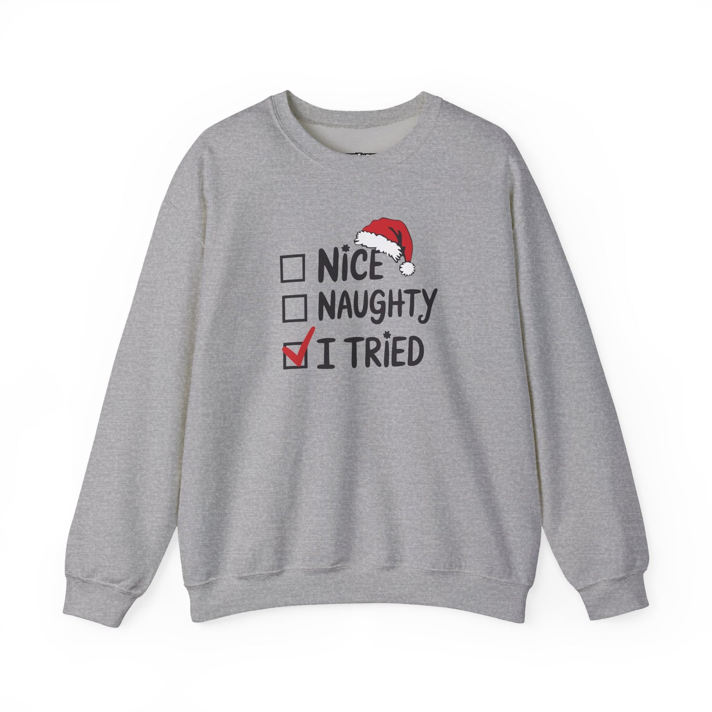 Christmas Sweatshirt, Funny Holiday Gift, Cozy Crewneck, Naughty Nice Humor, Unisex Winter Style, Festive Apparel - DMHoops.com