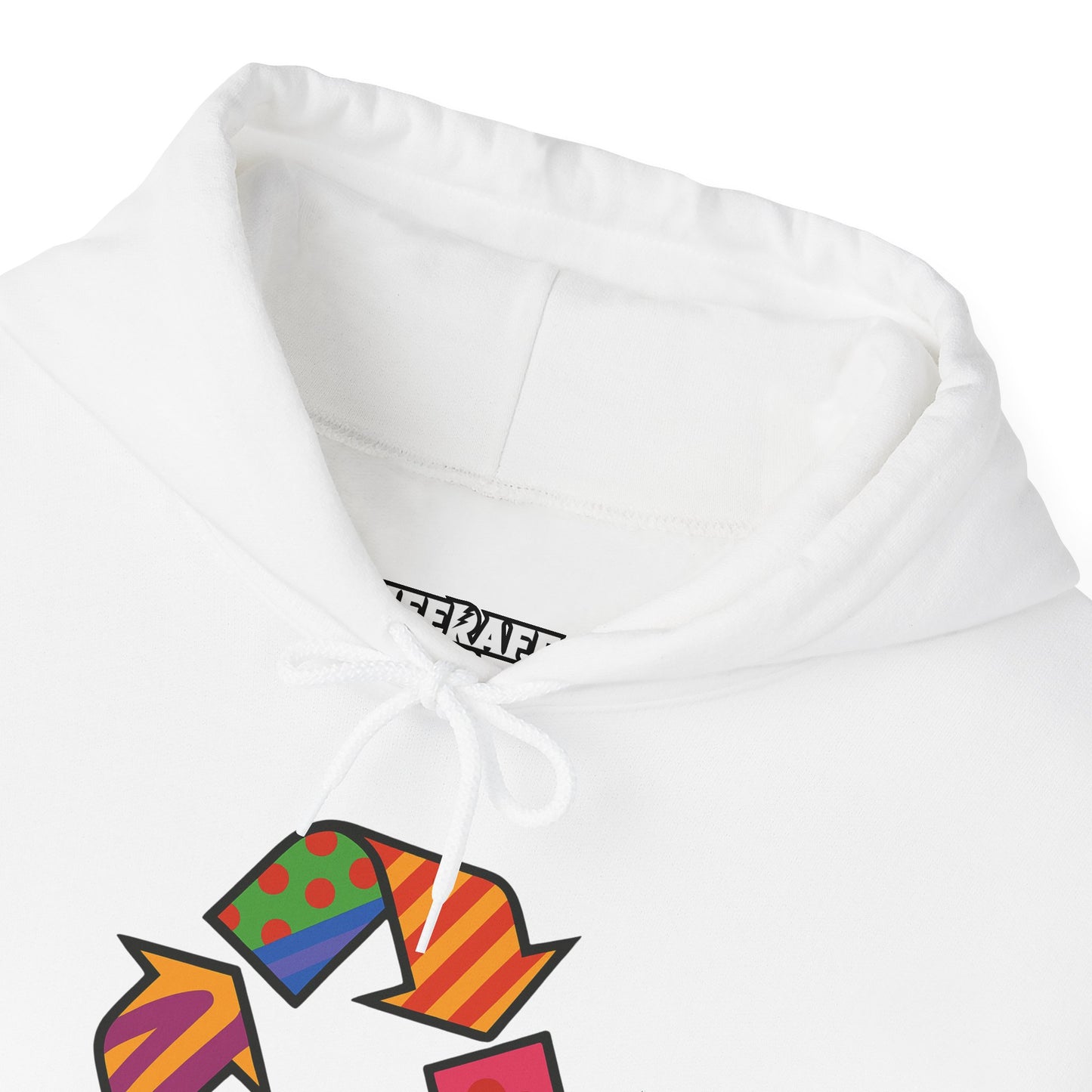 Eco-Friendly Unisex Hoodie with Colorful Recycle Design - Riff Raff Wear