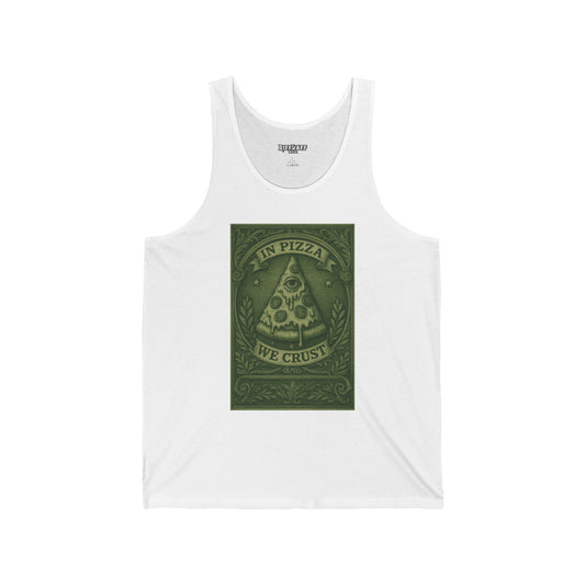 Funny Pizza Lover Unisex Jersey Tank – "In Pizza We Crust" Design - Riff Raff Wear