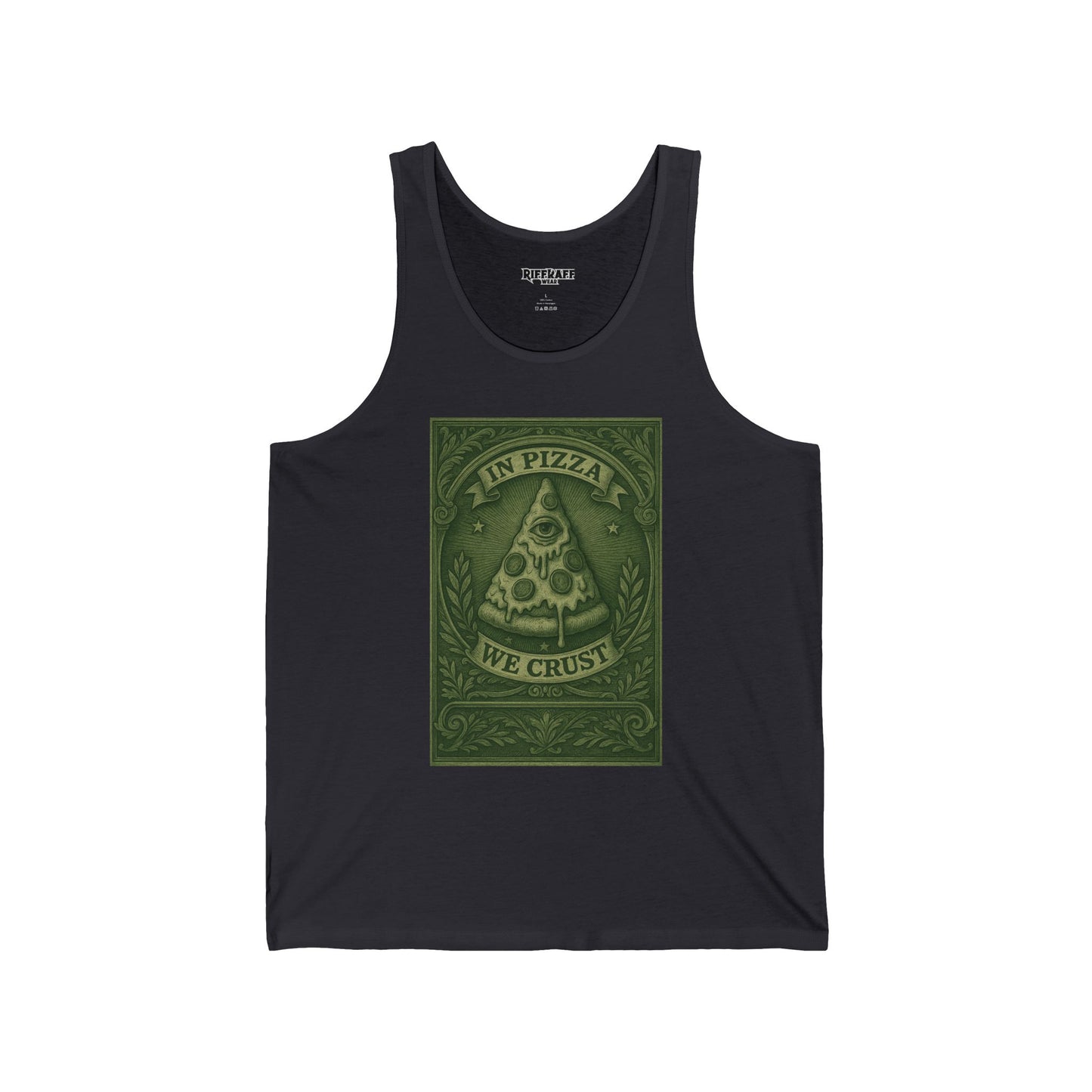 Funny Pizza Lover Unisex Jersey Tank – "In Pizza We Crust" Design - Riff Raff Wear