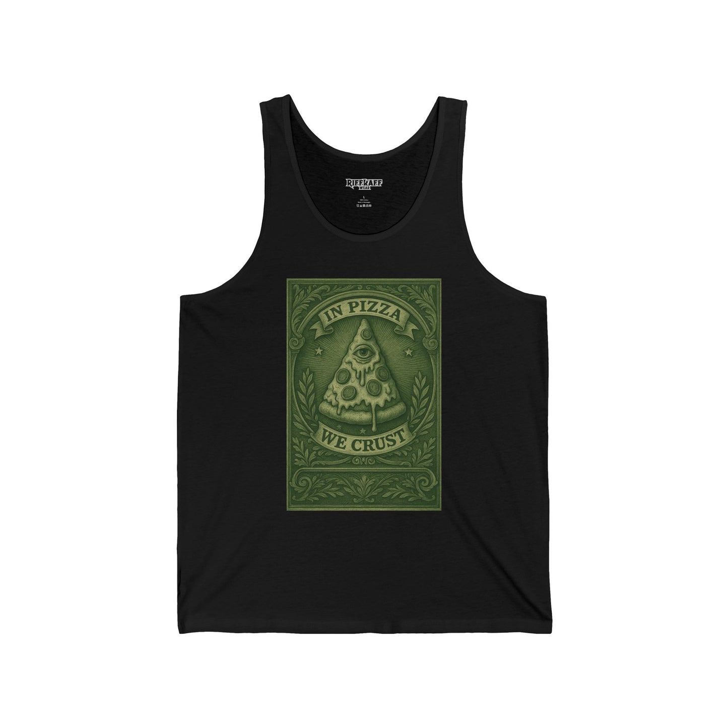 Funny Pizza Lover Unisex Jersey Tank – "In Pizza We Crust" Design - Riff Raff Wear
