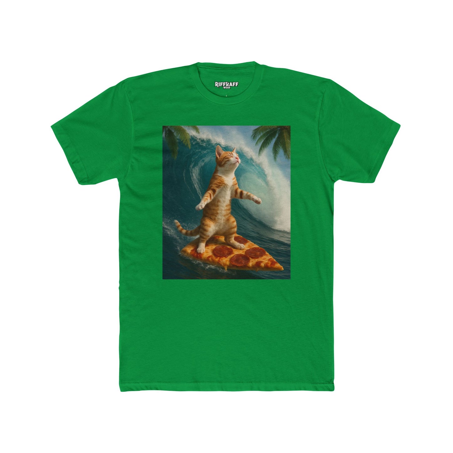 Surfing Cat Unisex Cotton Crew Tee - Fun & Quirky Beach Vibes - Riff Raff Wear