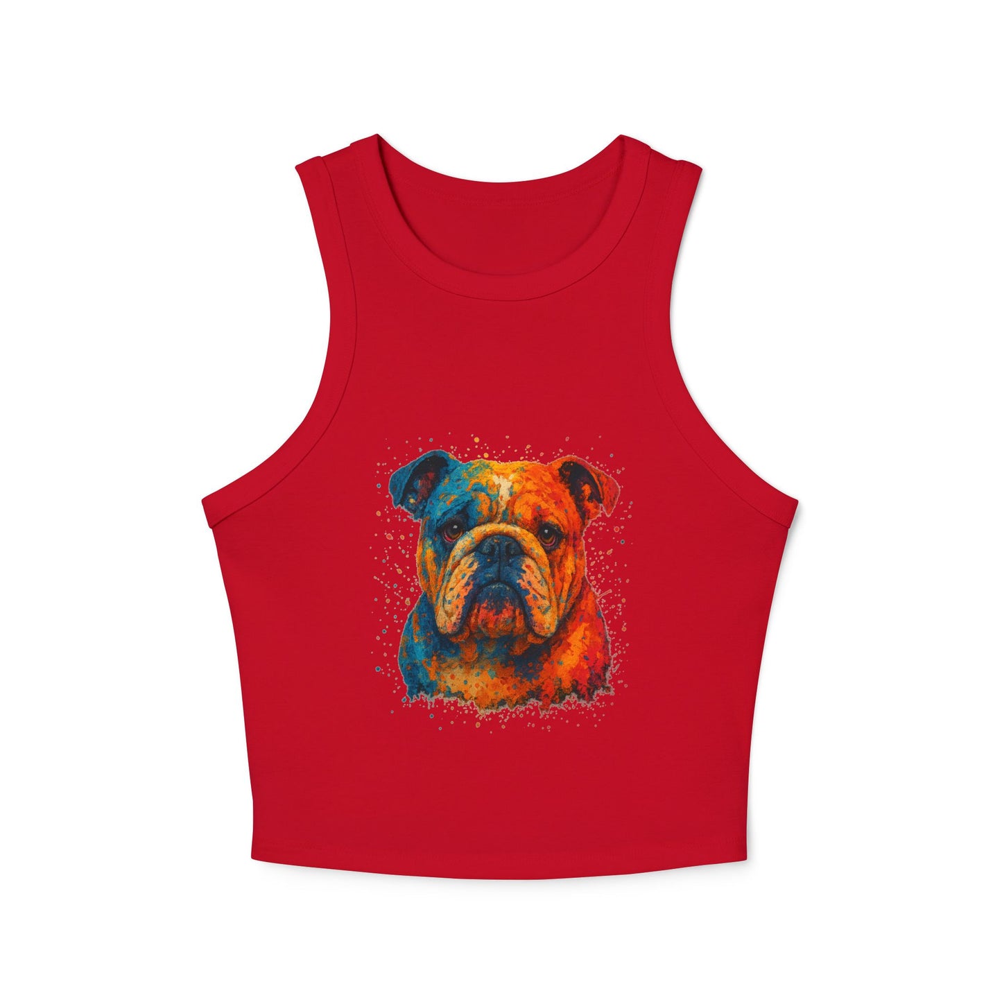 Colorful Bulldog Print Micro Rib Racer Tank Top - Riff Raff Wear
