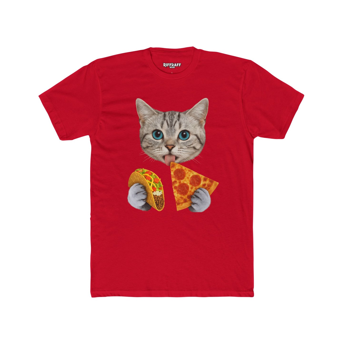 Funny Cat Pizza Taco Unisex Cotton Crew Tee - Riff Raff Wear