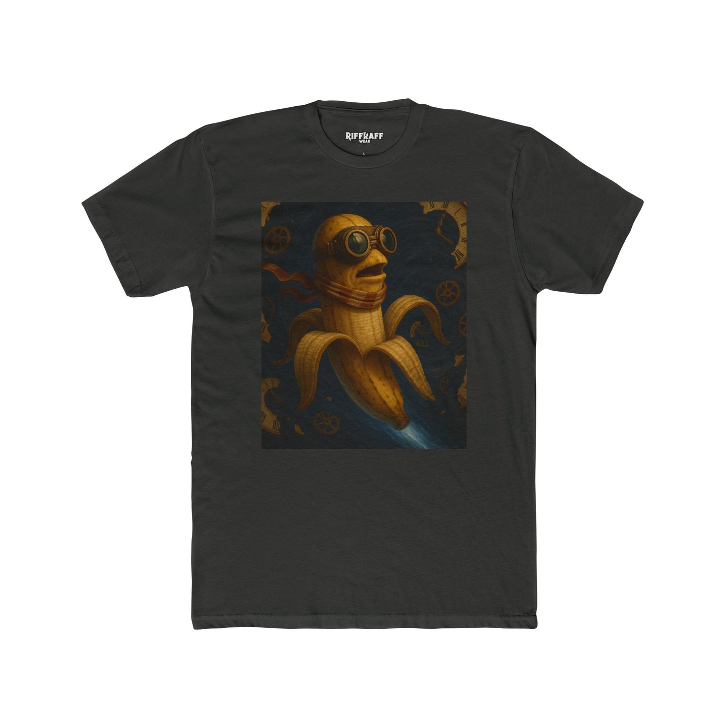 Whimsical Banana Time Traveler Unisex Cotton Crew Tee – Fun & Unique Graphic T-Shirt - Riff Raff Wear