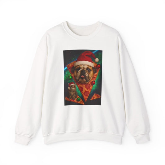 Festive Dog Pizza Sweatshirt, Holiday Gift, Christmas Apparel, Unisex Crewneck, Dog Lover Sweatshirt - Riff Raff Wear