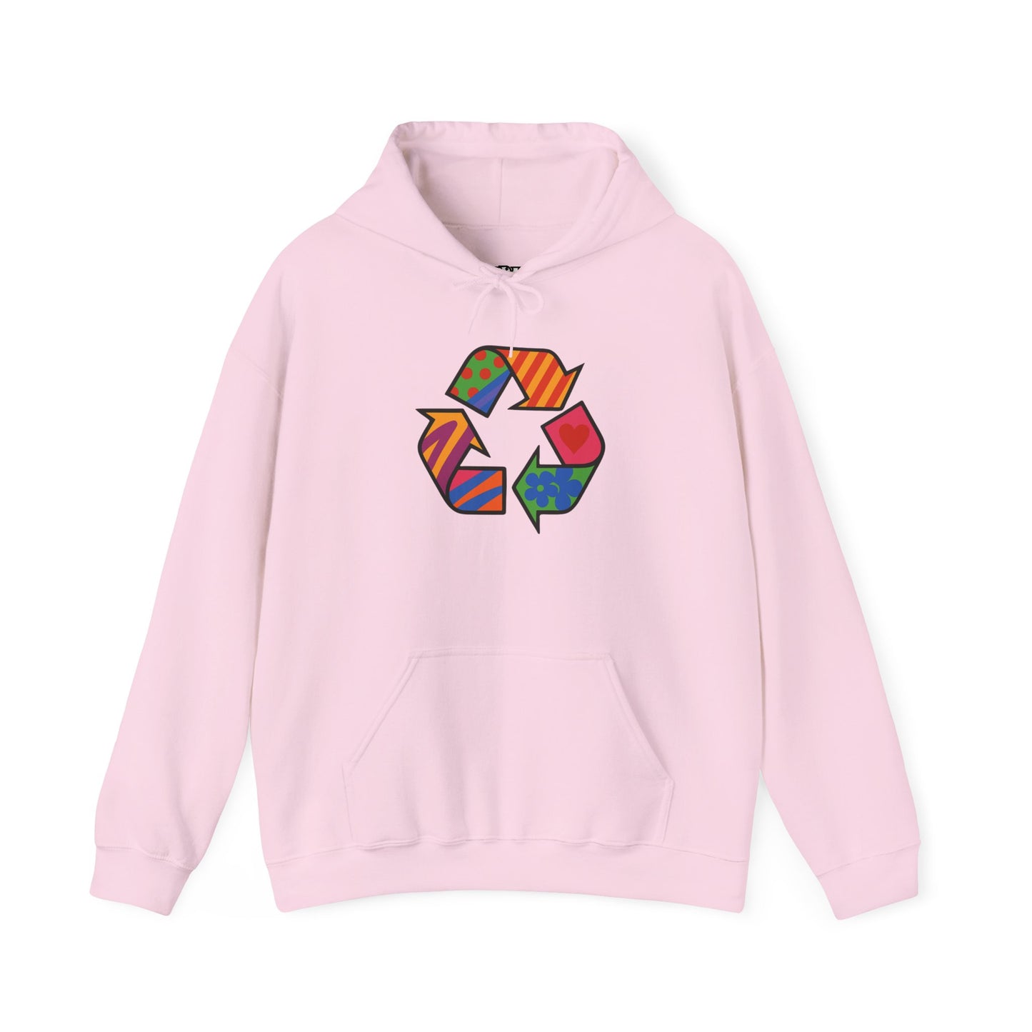 Eco-Friendly Unisex Hoodie with Colorful Recycle Design - Riff Raff Wear