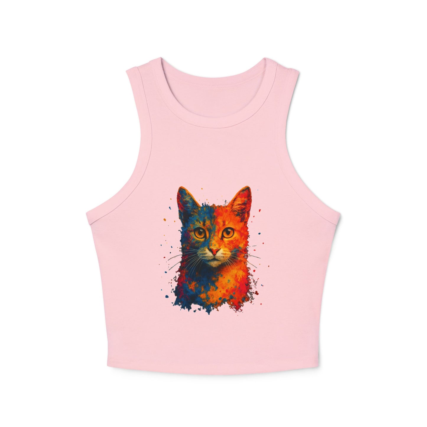 Colorful Cat Graphic Racer Tank Top for Women - Riff Raff Wear