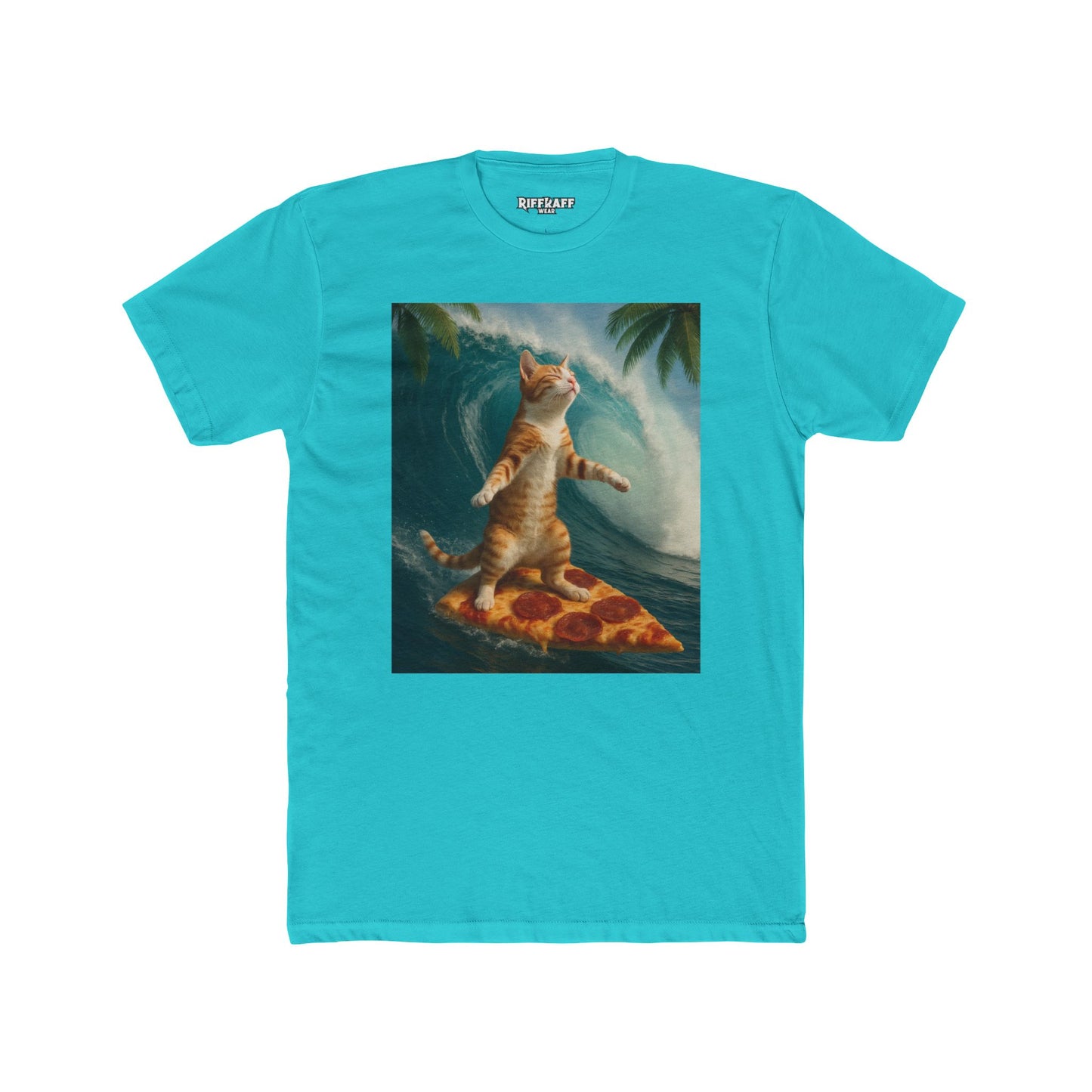 Surfing Cat Unisex Cotton Crew Tee - Fun & Quirky Beach Vibes - Riff Raff Wear