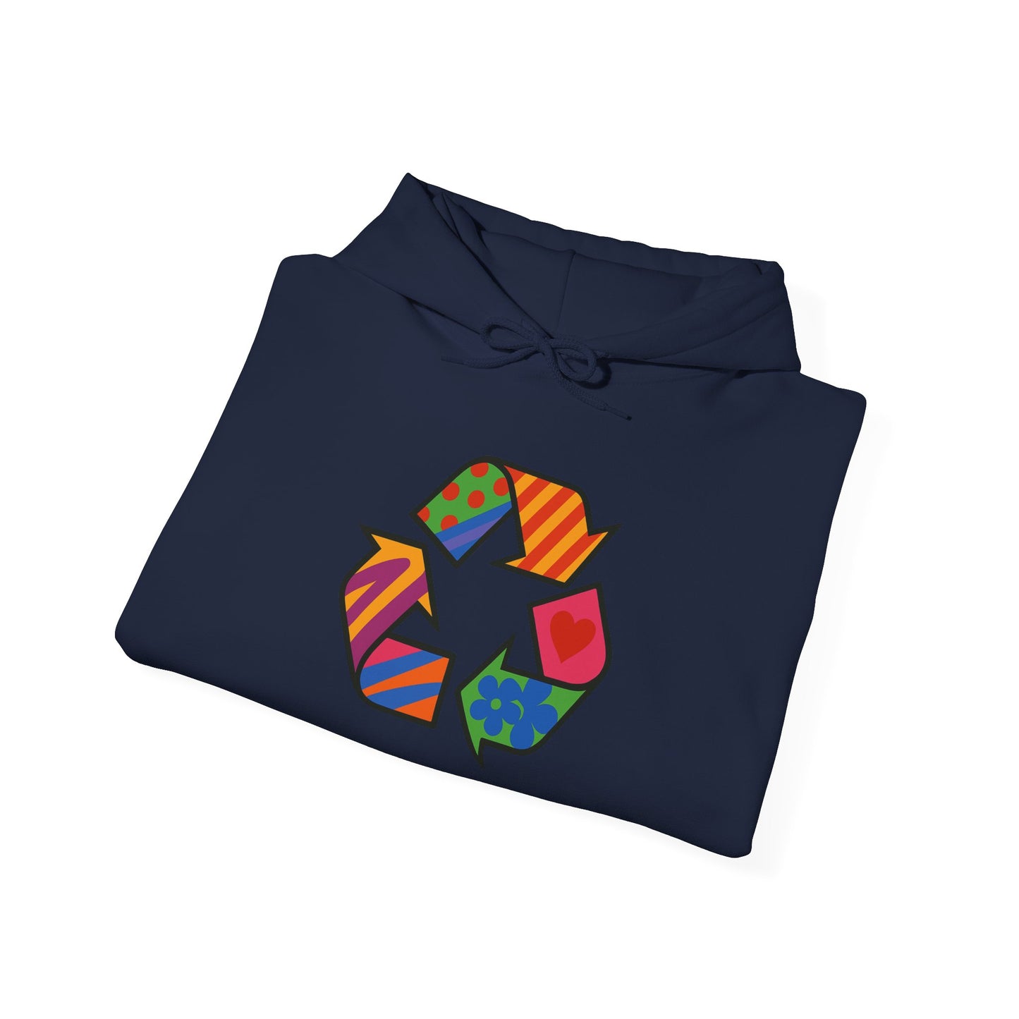 Eco-Friendly Unisex Hoodie with Colorful Recycle Design - Riff Raff Wear