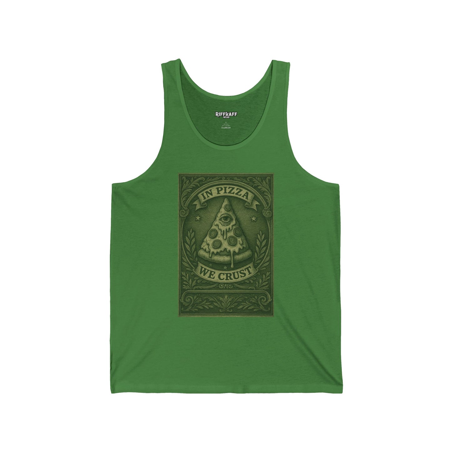 Funny Pizza Lover Unisex Jersey Tank – "In Pizza We Crust" Design - Riff Raff Wear