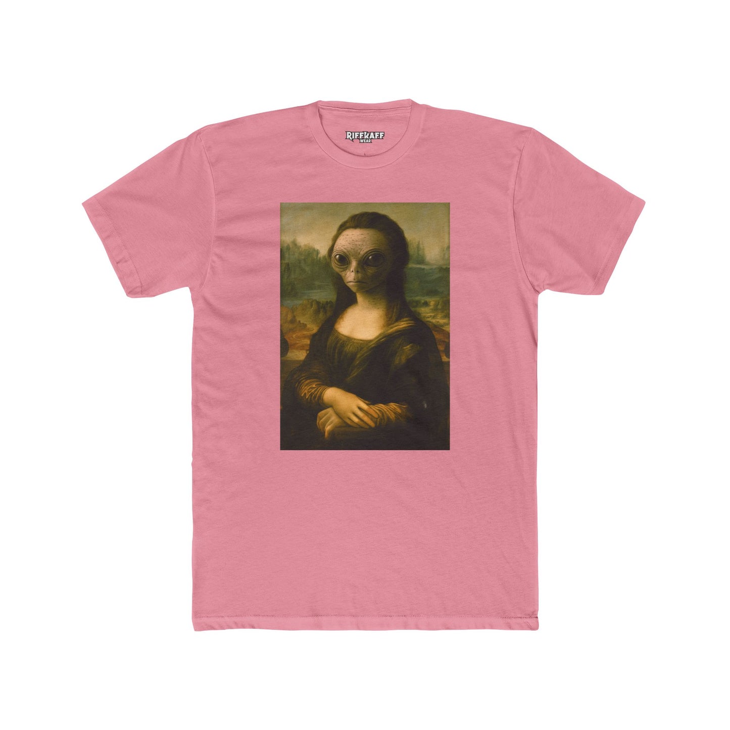 Alien Mona Lisa Unisex Cotton Crew Tee - Unique Graphic for Art Lovers - Riff Raff Wear