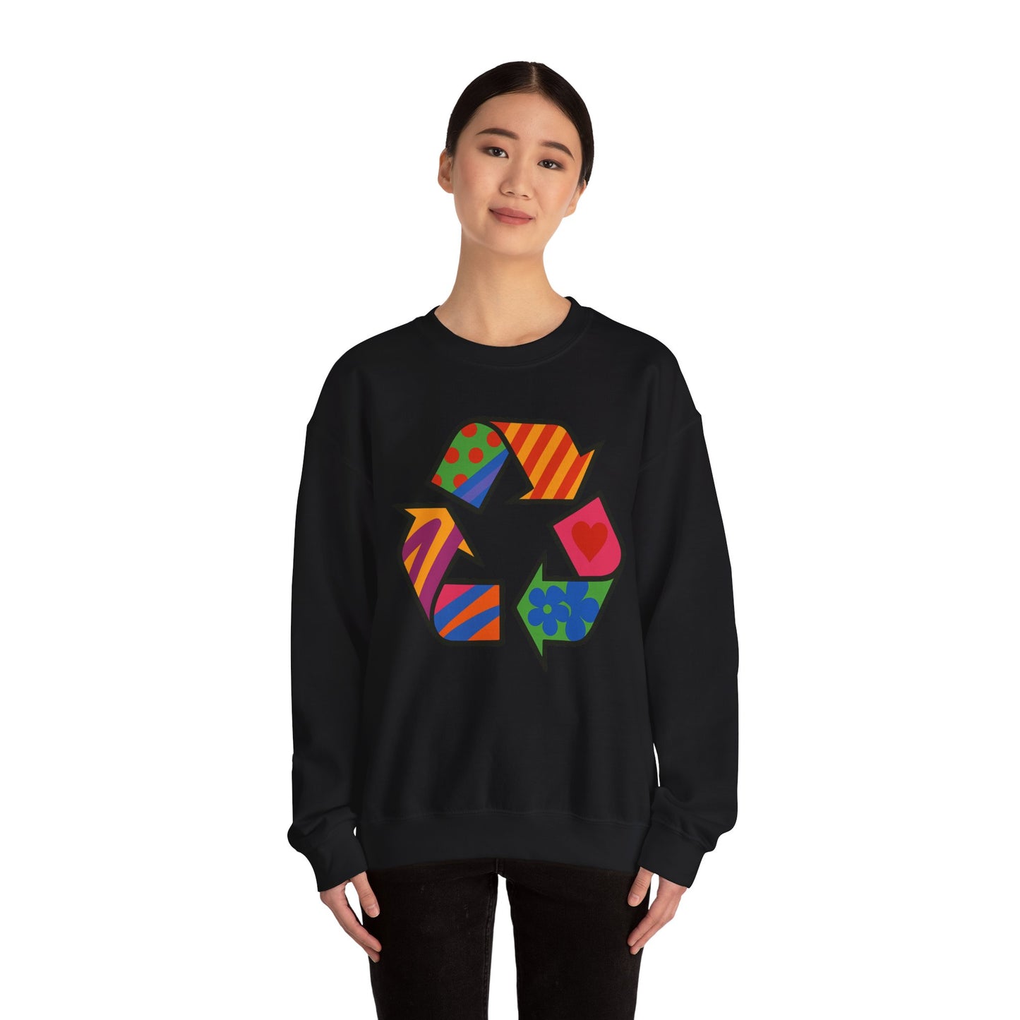 Eco-Friendly Graphic Sweatshirt - Unisex Heavy Blend™ Crewneck with Colorful Recycle Design - Riff Raff Wear