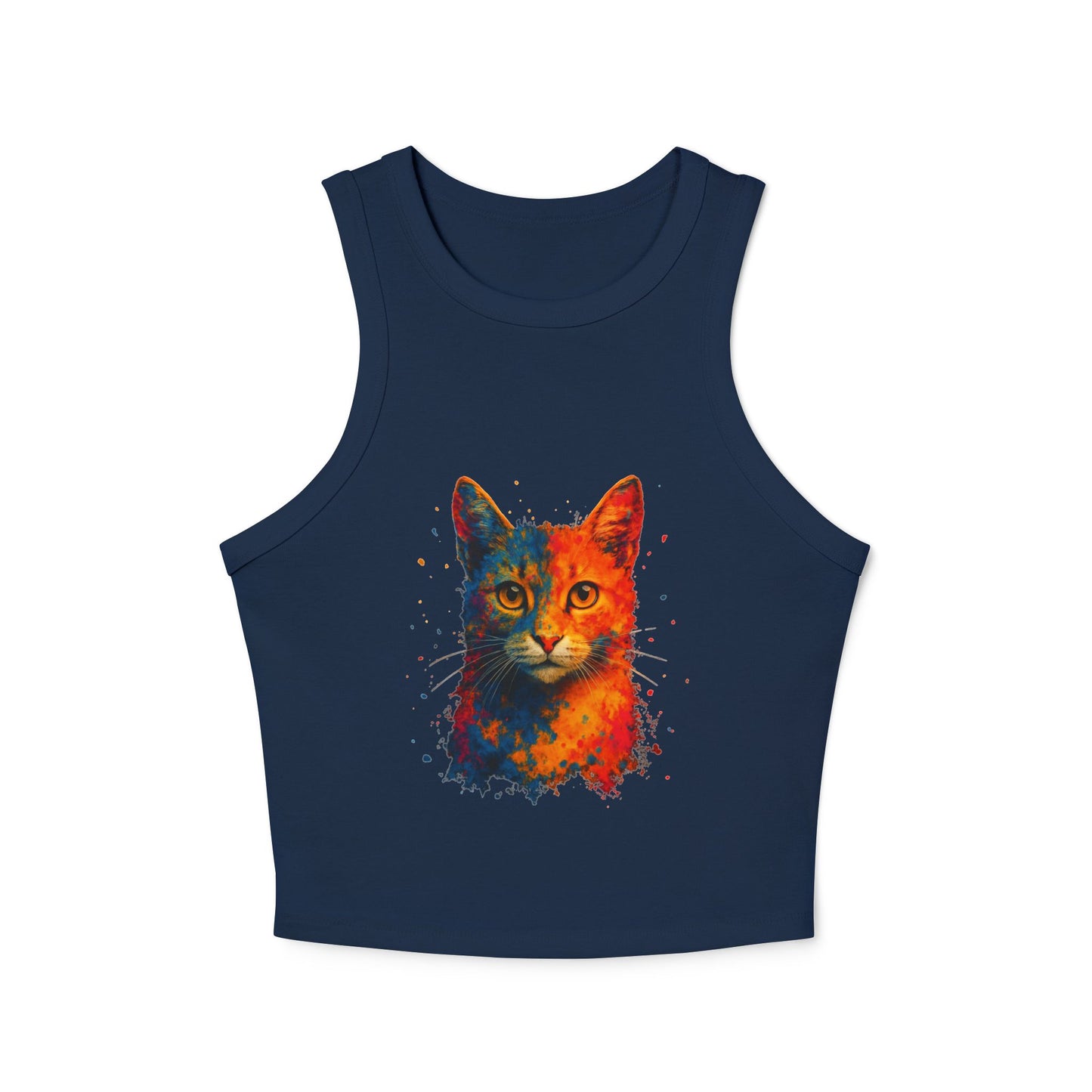 Colorful Cat Graphic Racer Tank Top for Women - Riff Raff Wear