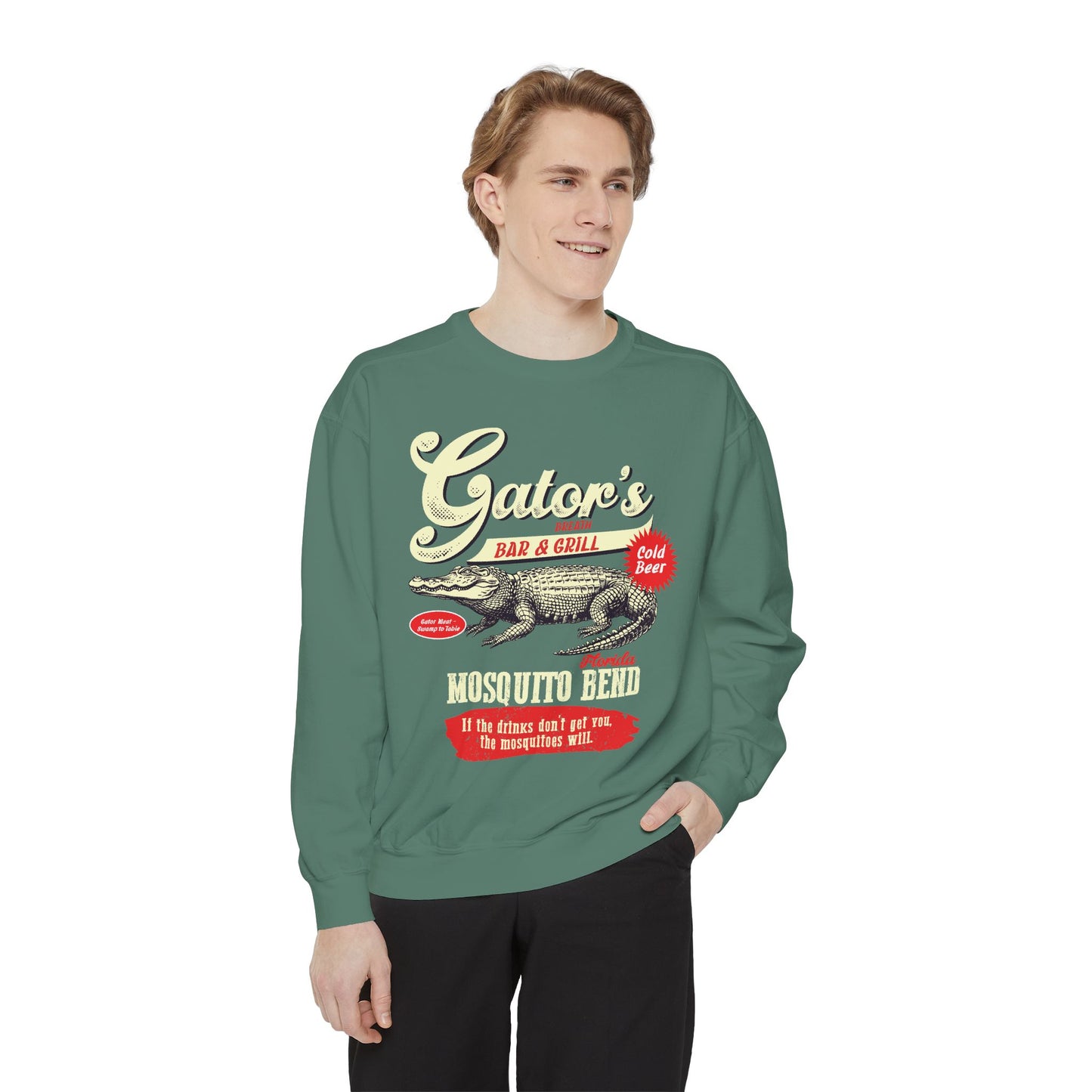 Funny Gator's Bar & Grill Sweatshirt | Unisex Garment-Dyed Crewneck - Riff Raff Wear