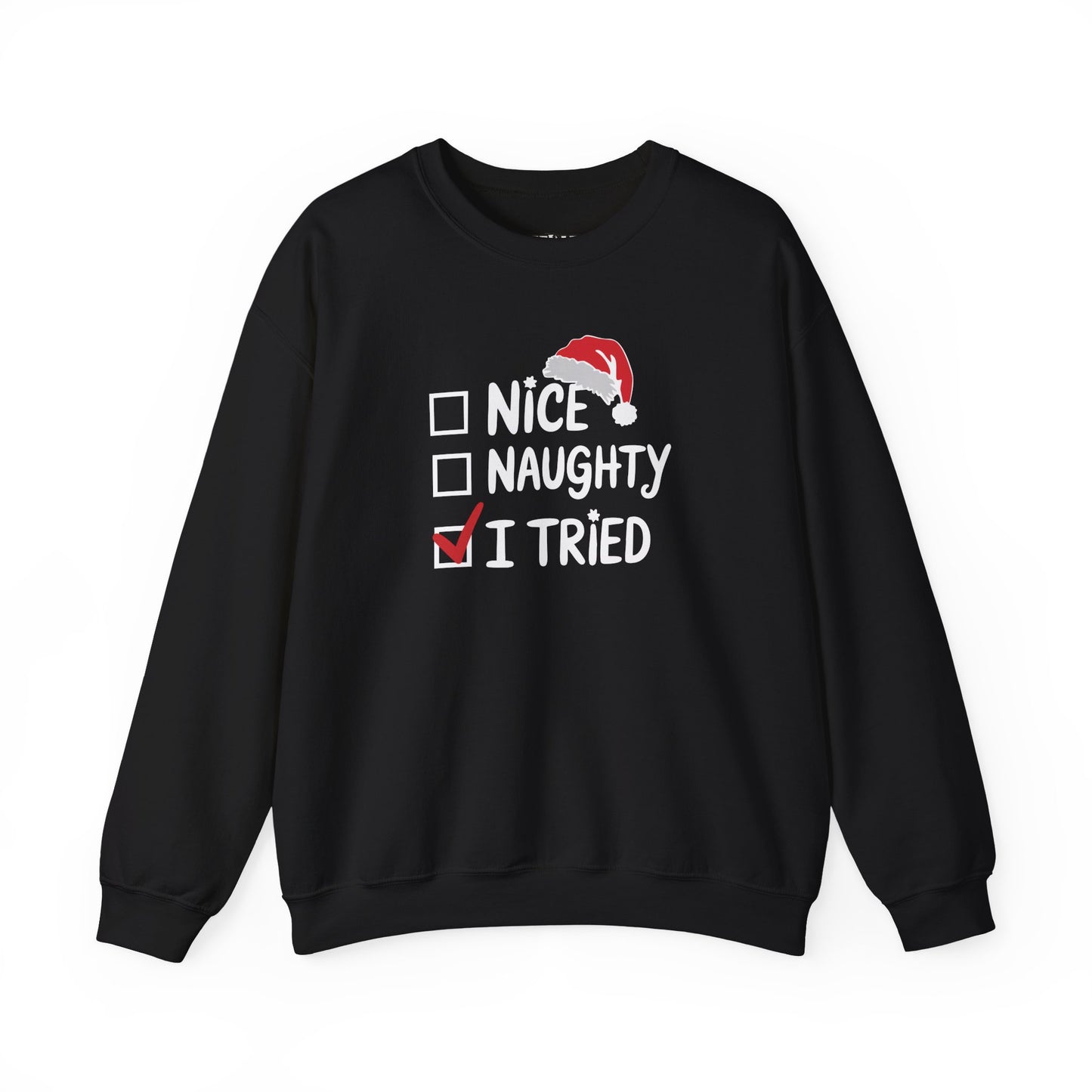 Christmas Sweatshirt, Funny Holiday Gift, Cozy Crewneck, Naughty Nice Humor, Unisex Winter Style, Festive Apparel - DMHoops.com