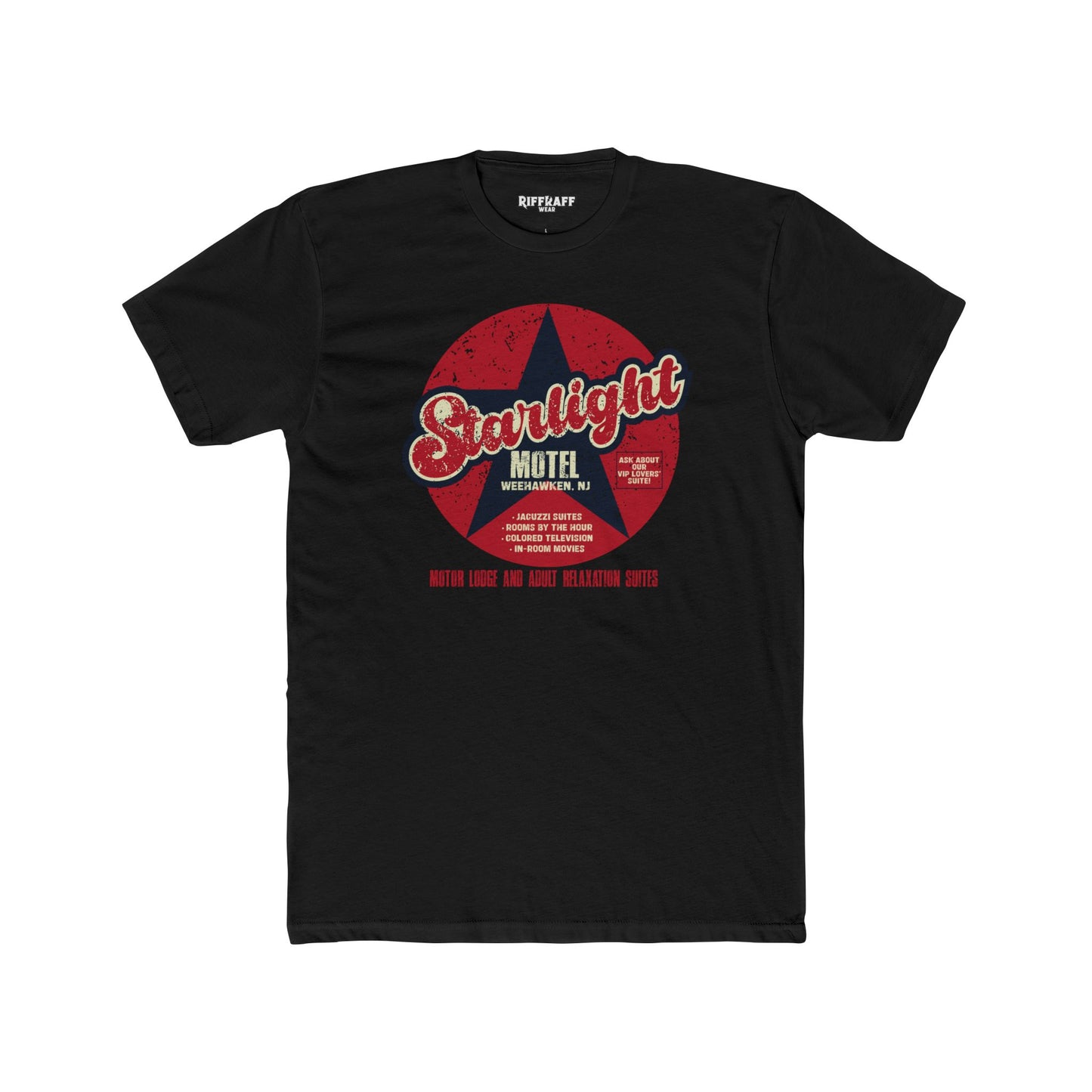 Vintage Starlight Motor Unisex Cotton Crew Tee - Hourly, Nightly, and Regretfully - Riff Raff Underground