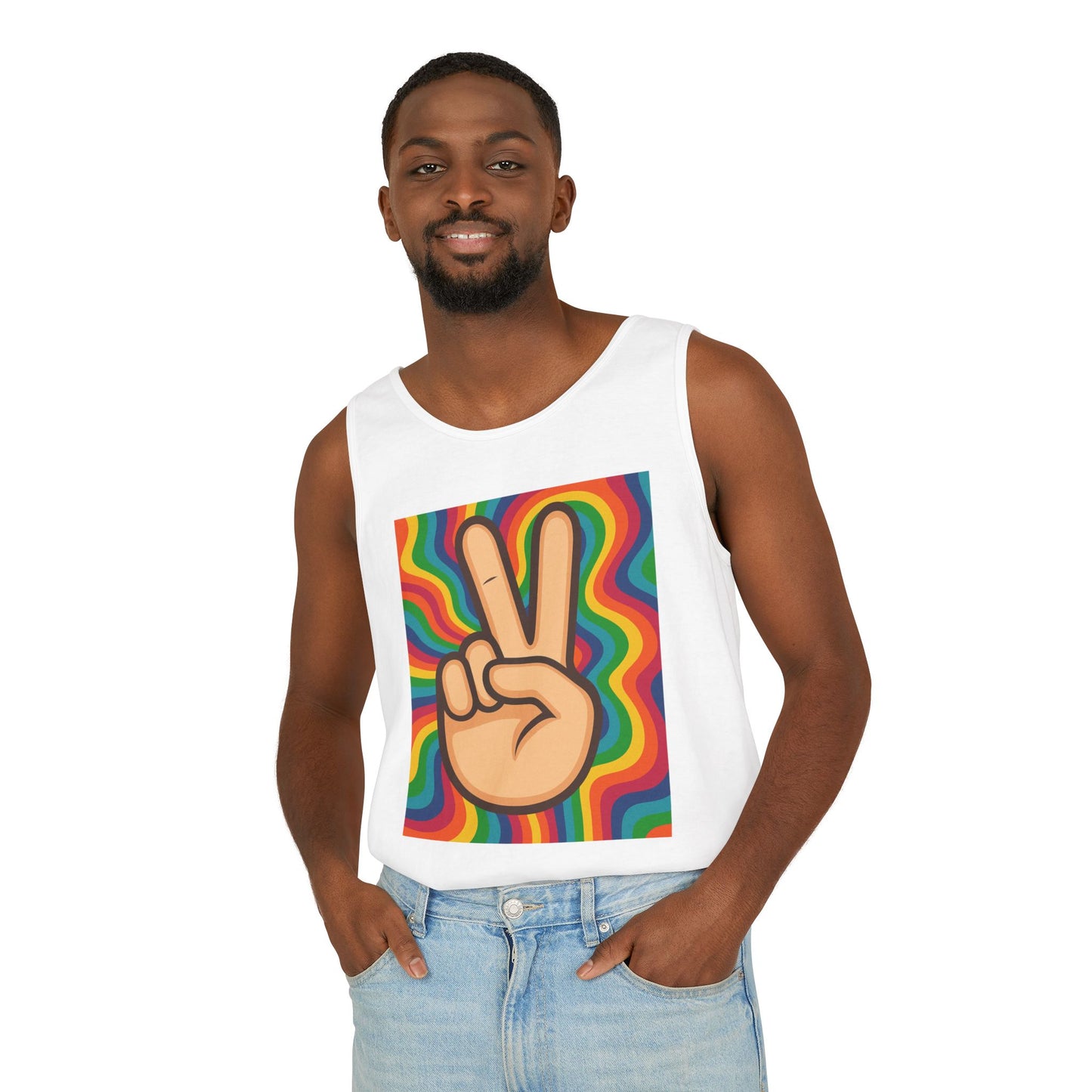 Unisex Peace Sign Tank Top - Vibrant Garment-Dyed Casual Wear - Riff Raff Wear