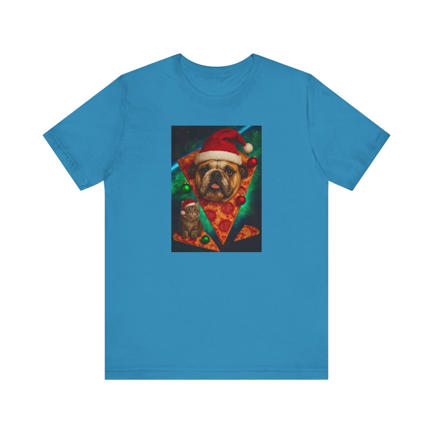 Festive Dog Pizza Tee - Unisex Short Sleeve T-Shirt, Funny Holiday Shirt, Pet Lover Gift, Christmas Apparel, Cute Animal Tee - Riff Raff Wear