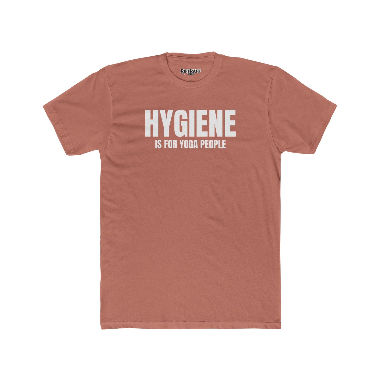 Funny Yoga & Gym Unisex Cotton Crew Tee - 'Hygiene is for Yoga People' & 'Lift. Sweat. Rack.' - Riff Raff Wear